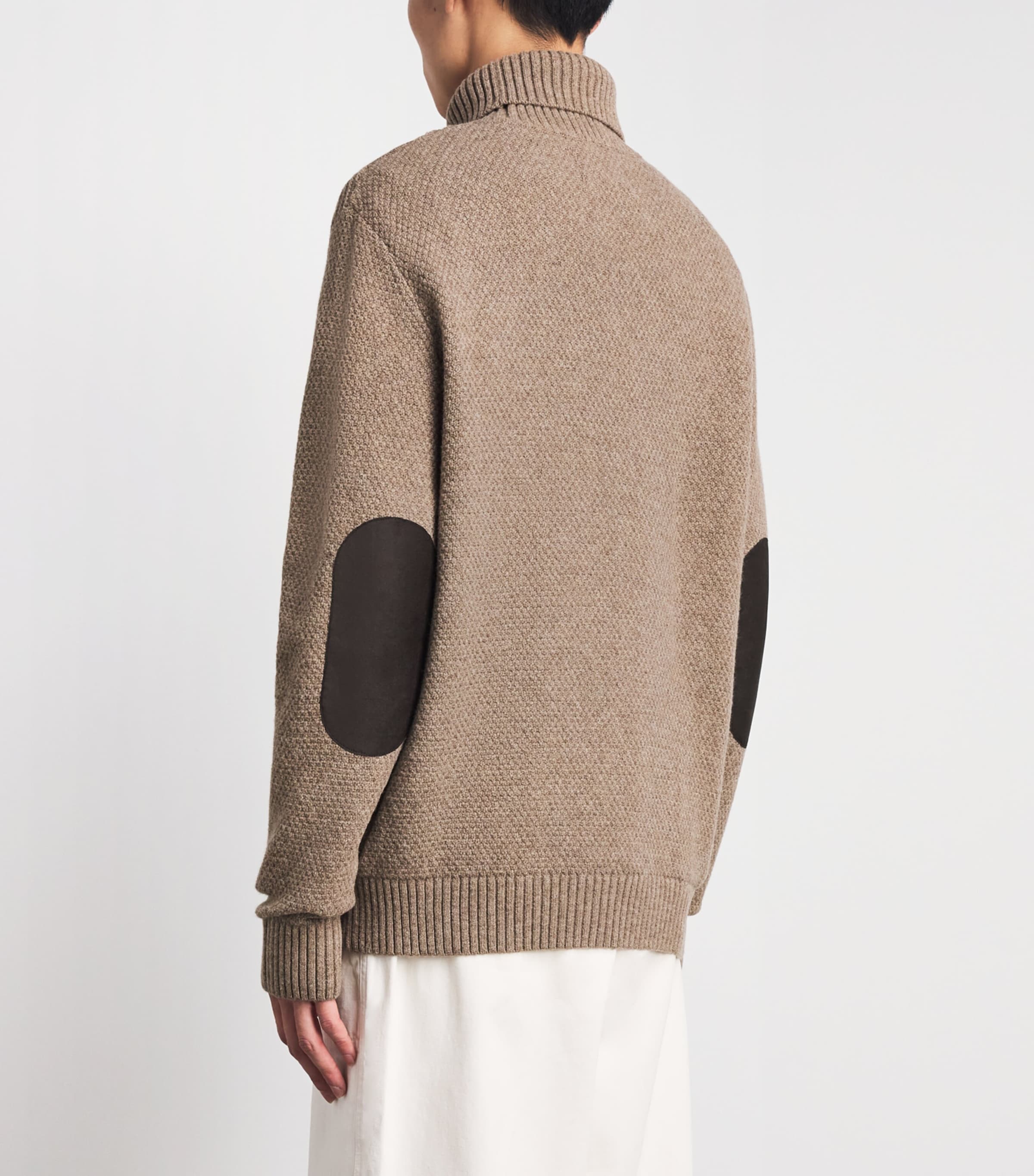 Barbour Mens Wool Staplecross Rollneck Sweater Stone Image 5