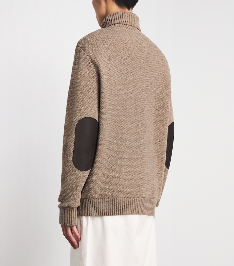 Barbour Mens Wool Staplecross Rollneck Sweater Stone Image 5