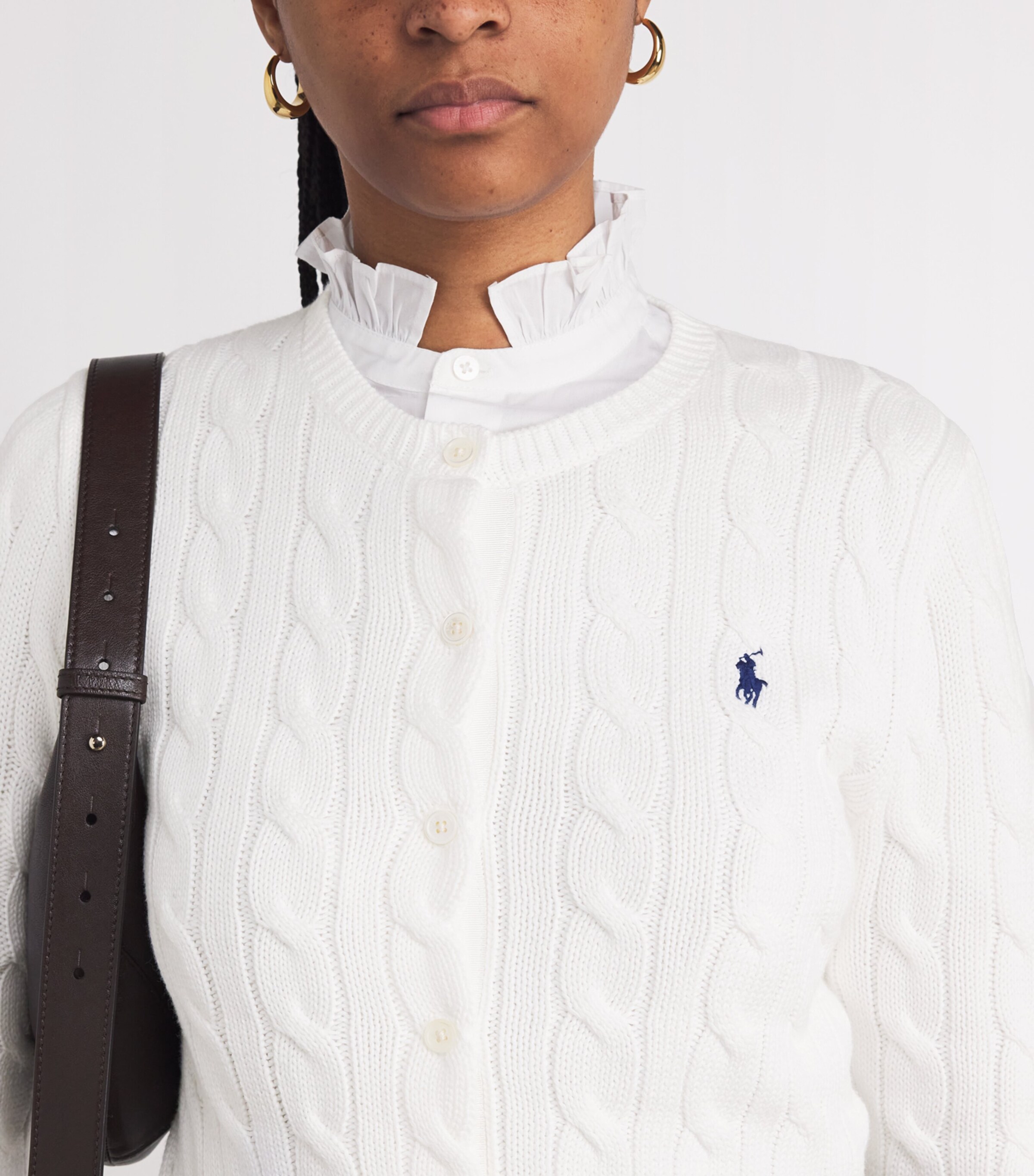 Cotton Cable-Knit Cardigan WHITE Image 6