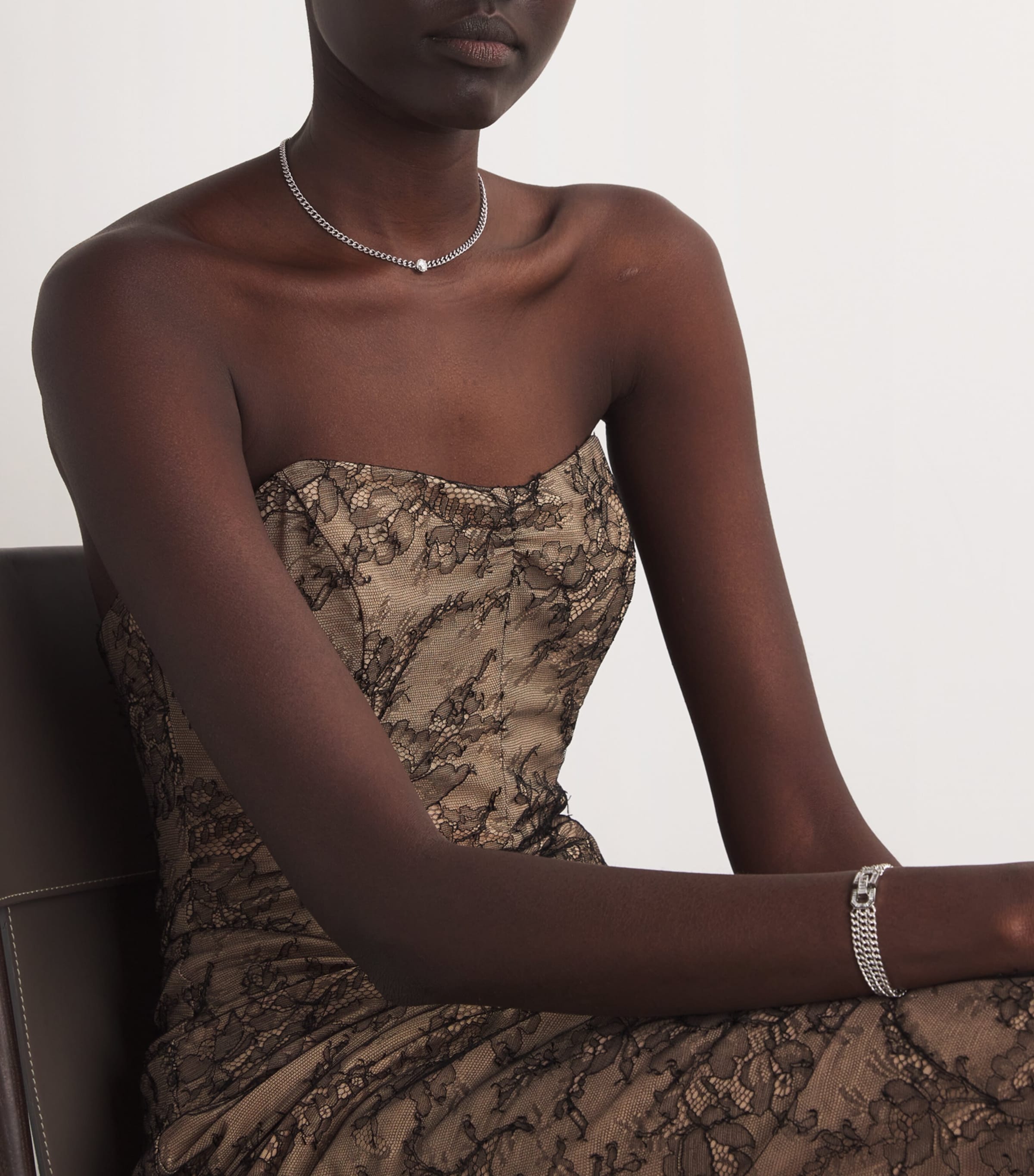 White Gold and Diamond Baby Link Choker Necklace WHITE GOLD Image 4