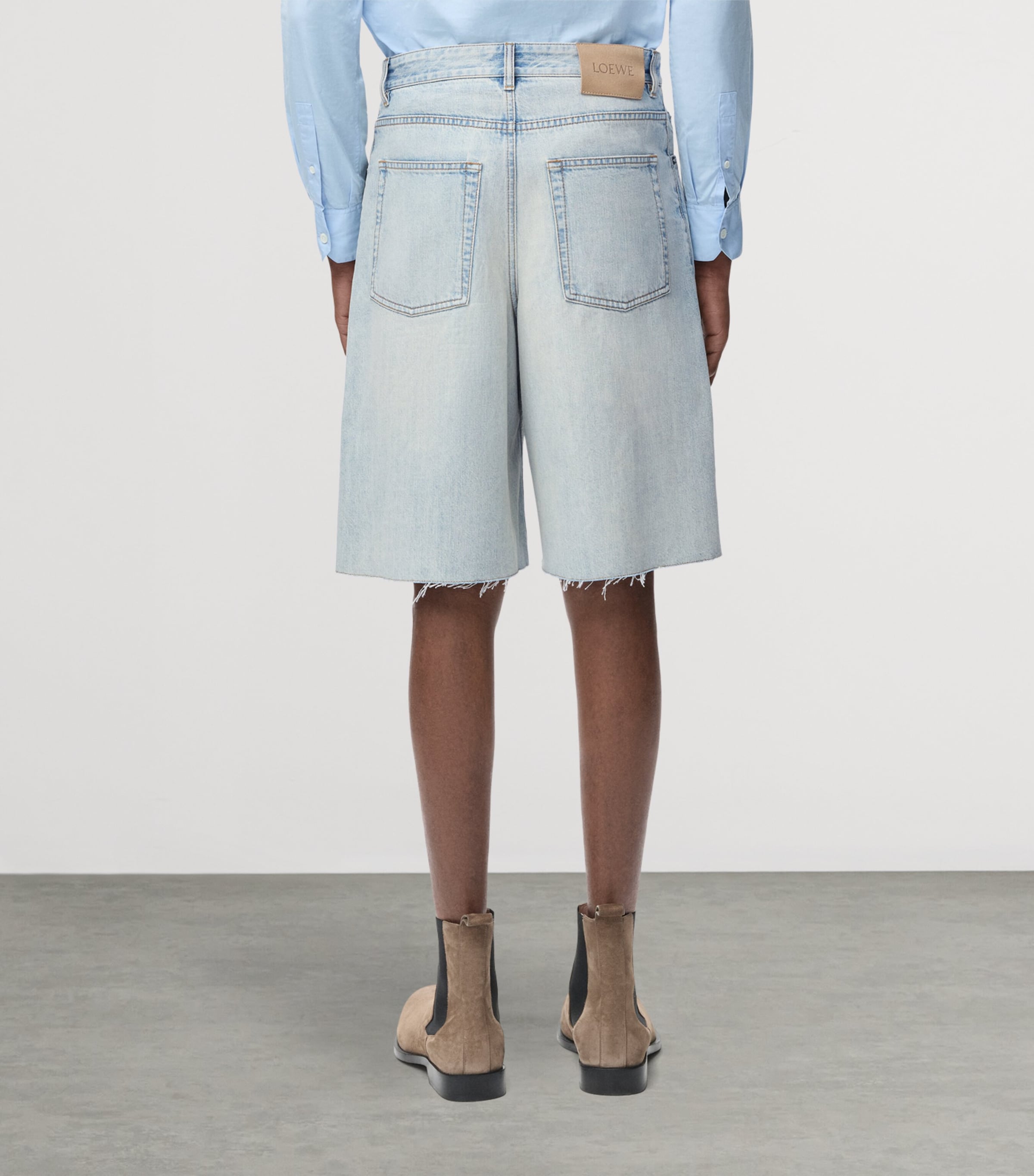 LOEWE Mens Denim Anagram Shorts Washed Blue Image 4