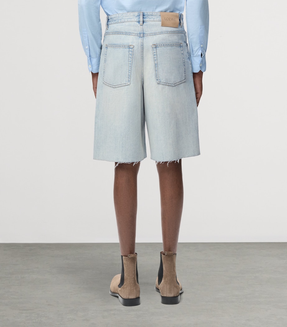 LOEWE Mens Denim Anagram Shorts Washed Blue Image 4
