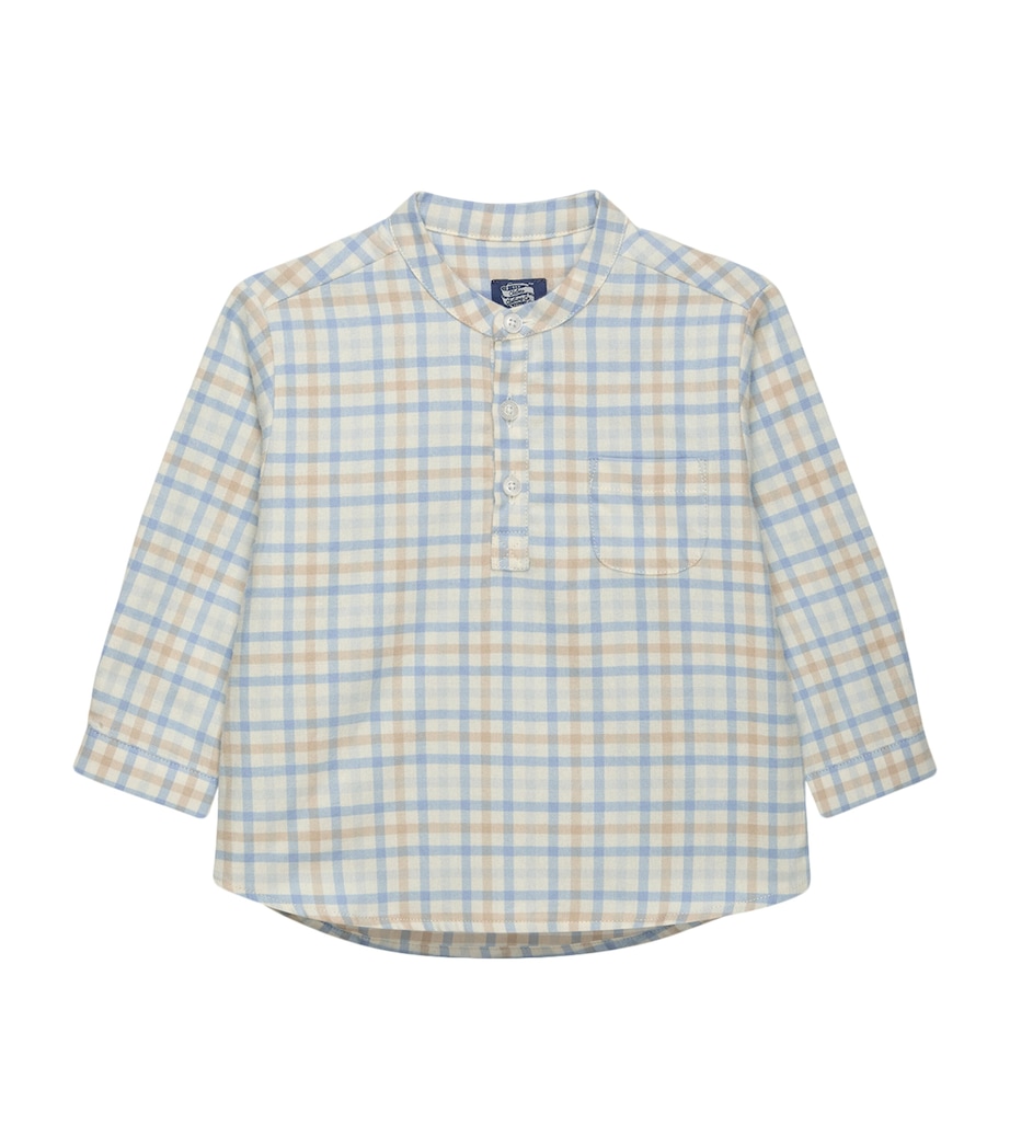 Trotters Cotton Oscar Check Shirt (6-24 Months) Pale Blue Image 1