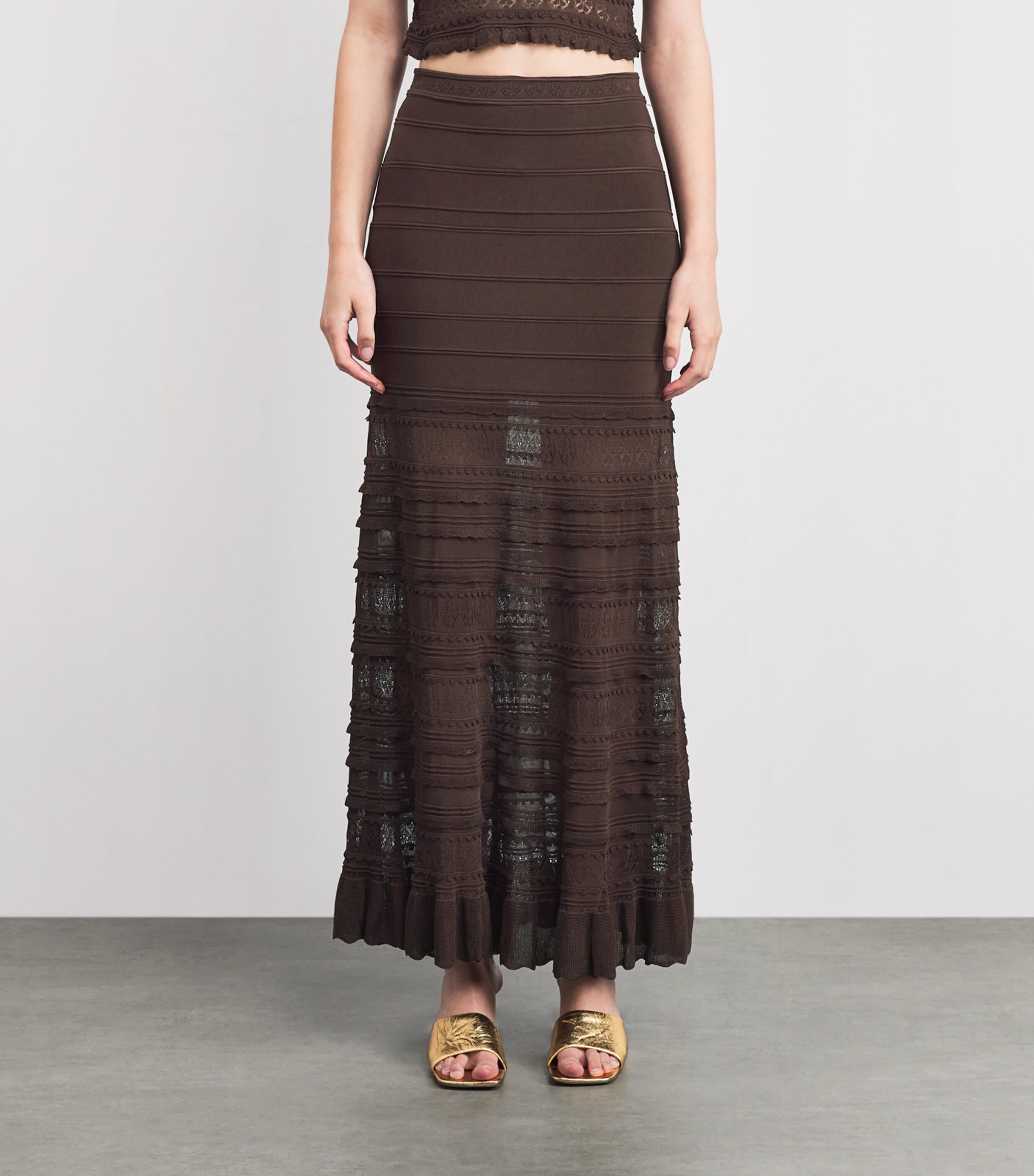 Sandro Paris Womens Panelled Maxi Skirt Brown Image 4