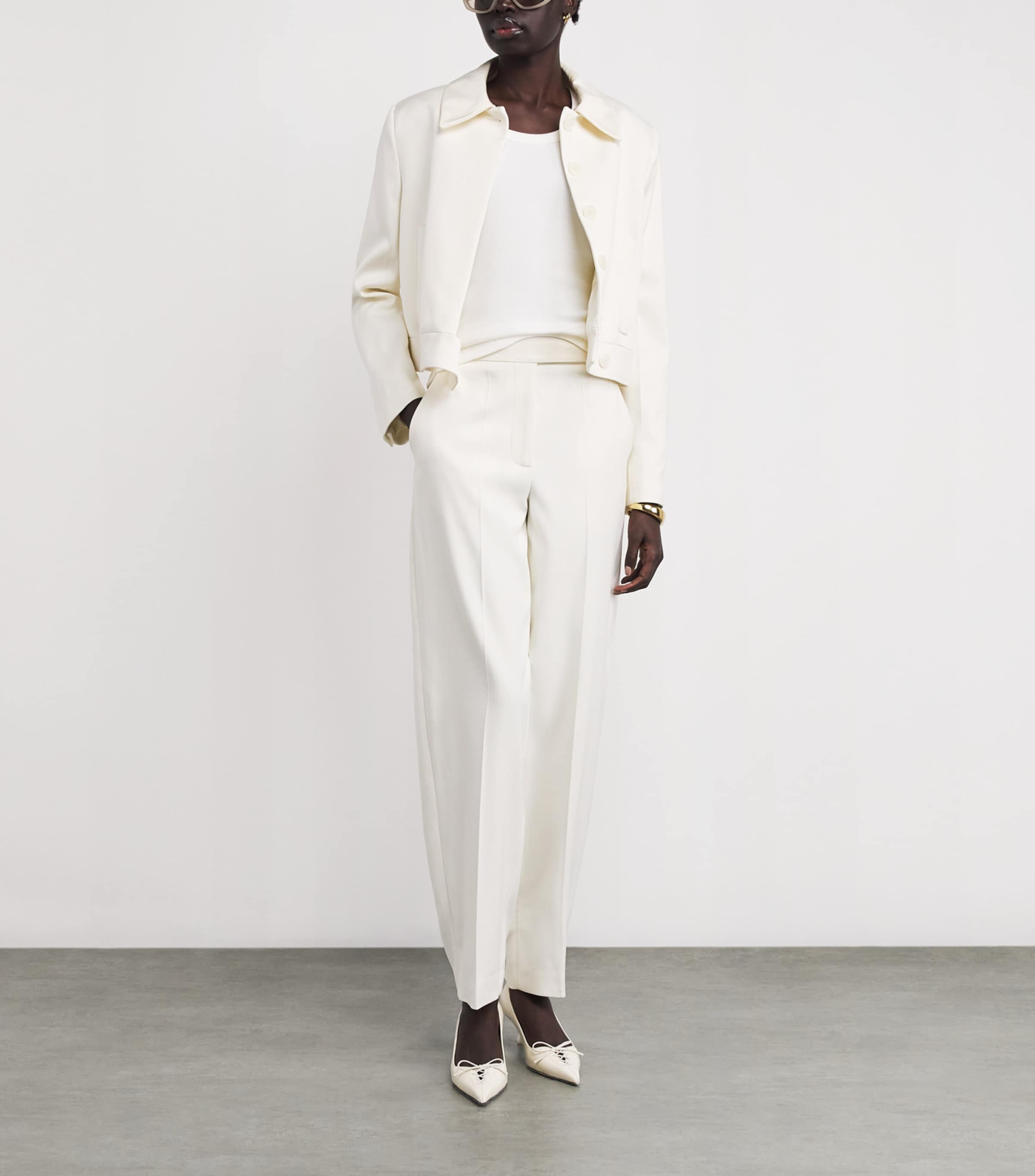 Stretch-Cotton Ribbed Saba Top WHITE Image 2