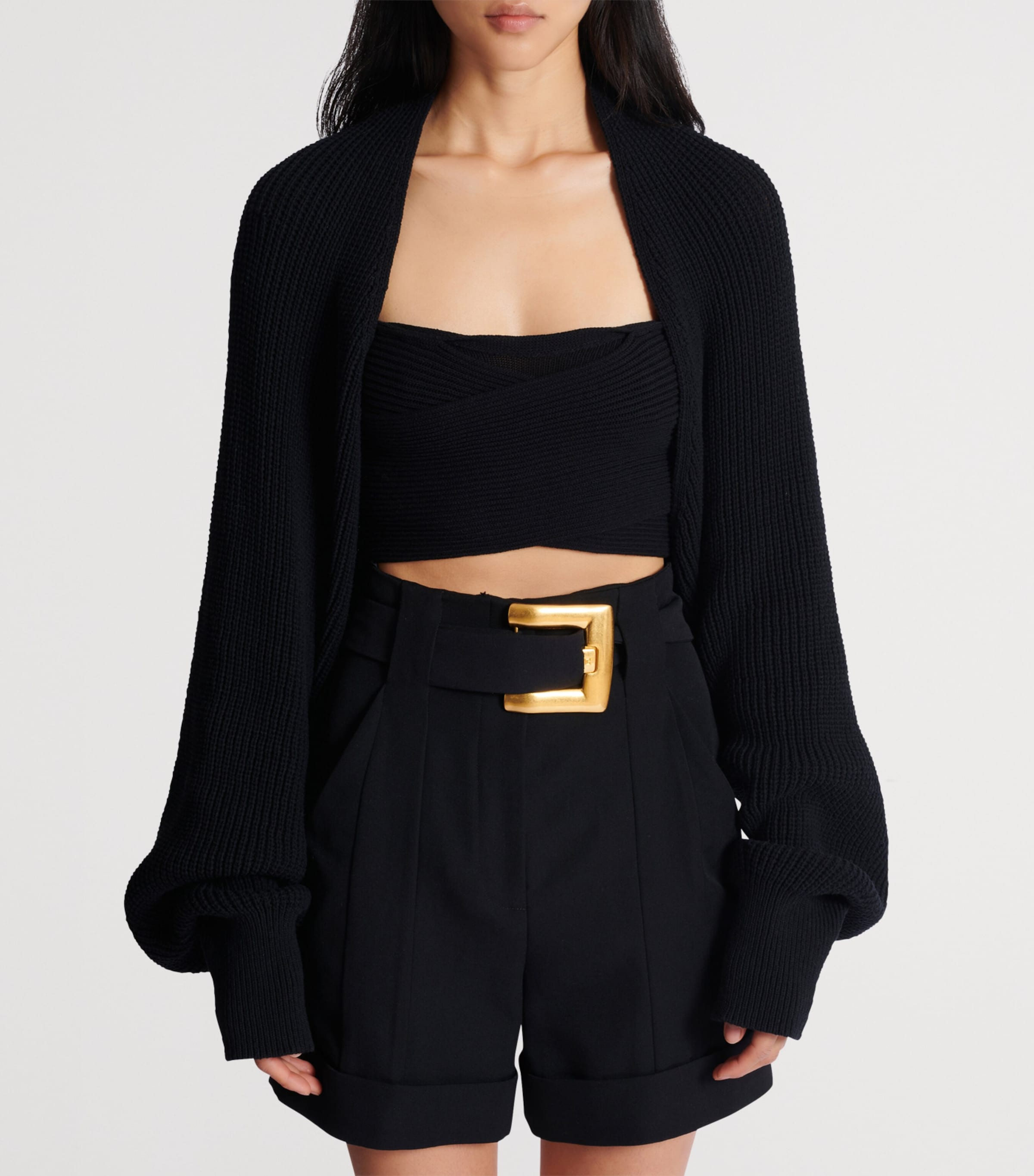 Balmain Rib-Knit Bolero Cardigan Noir Image 4