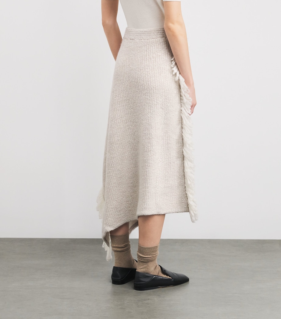 Wool Knitted Fringe Midi Skirt RAW WHITE Image 4