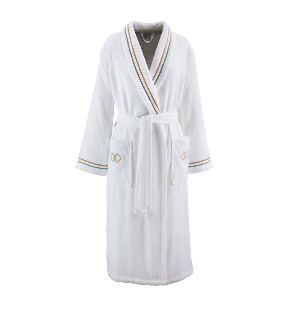 Yves Delorme Womens Cotton-Modal Embroidered Villa Bathrobe White Image 1