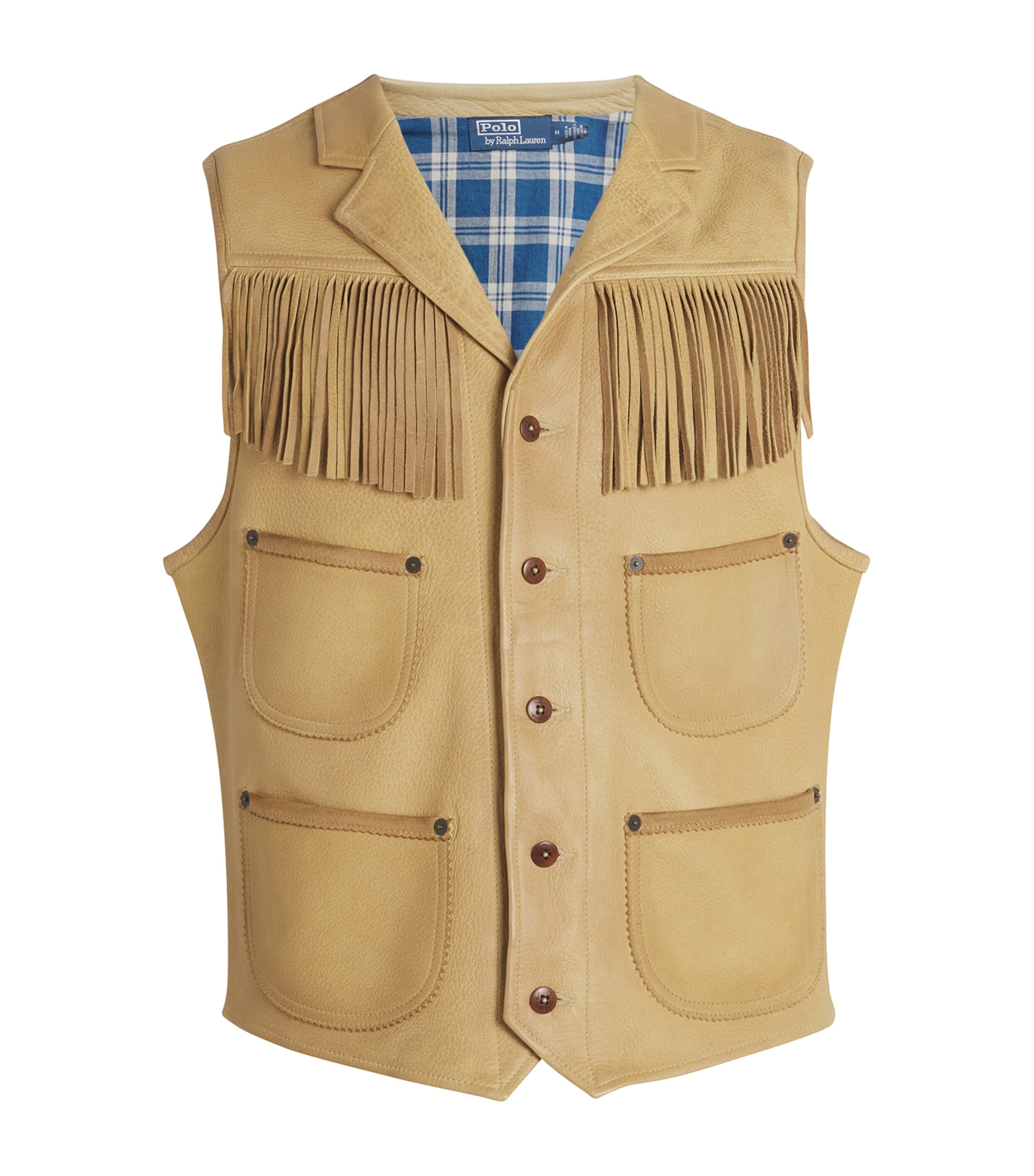 Polo Ralph Lauren Deerskin Fringe Waistcoat In Brown