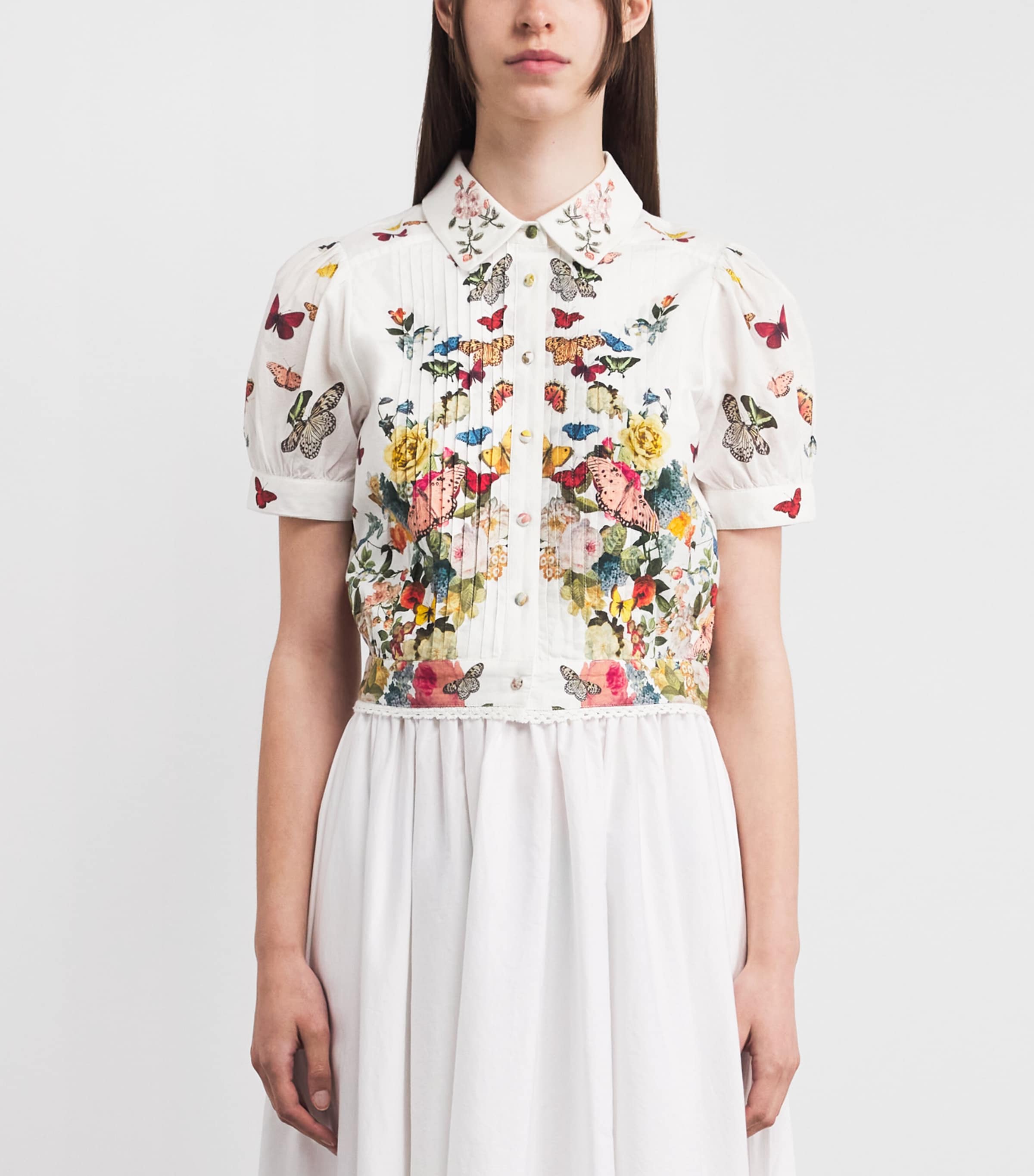 Alice+Olivia Womens Cotton Floral Rosie Shirt Sol Str O/white Image 4