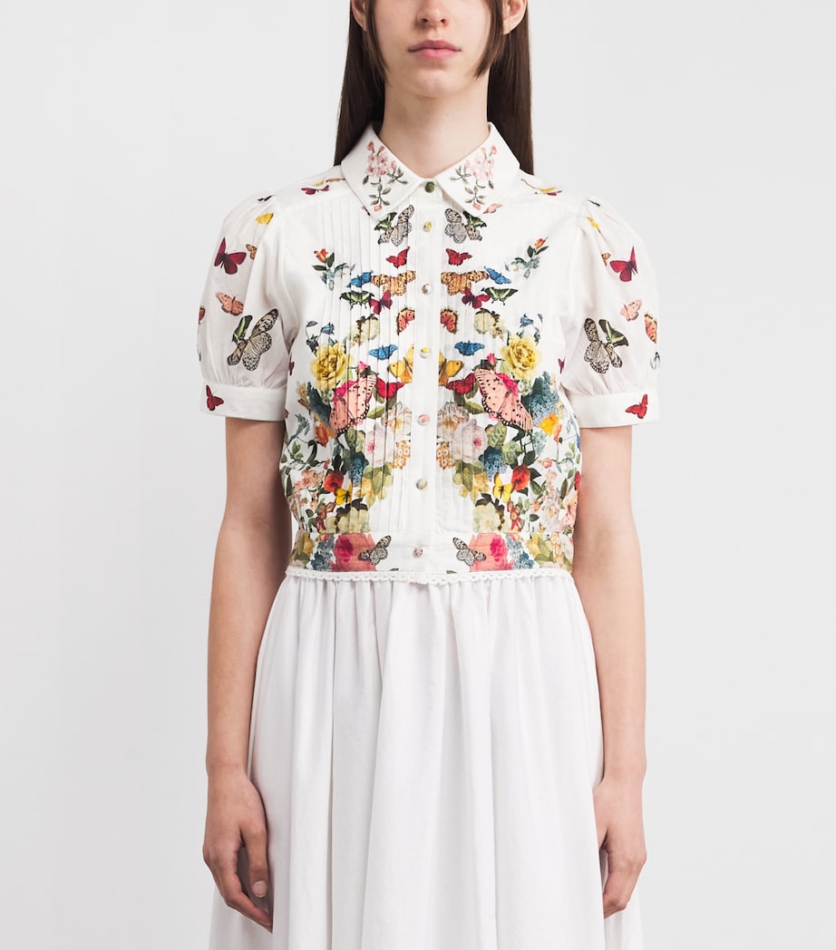 Alice+Olivia Womens Cotton Floral Rosie Shirt Sol Str O/white Image 4