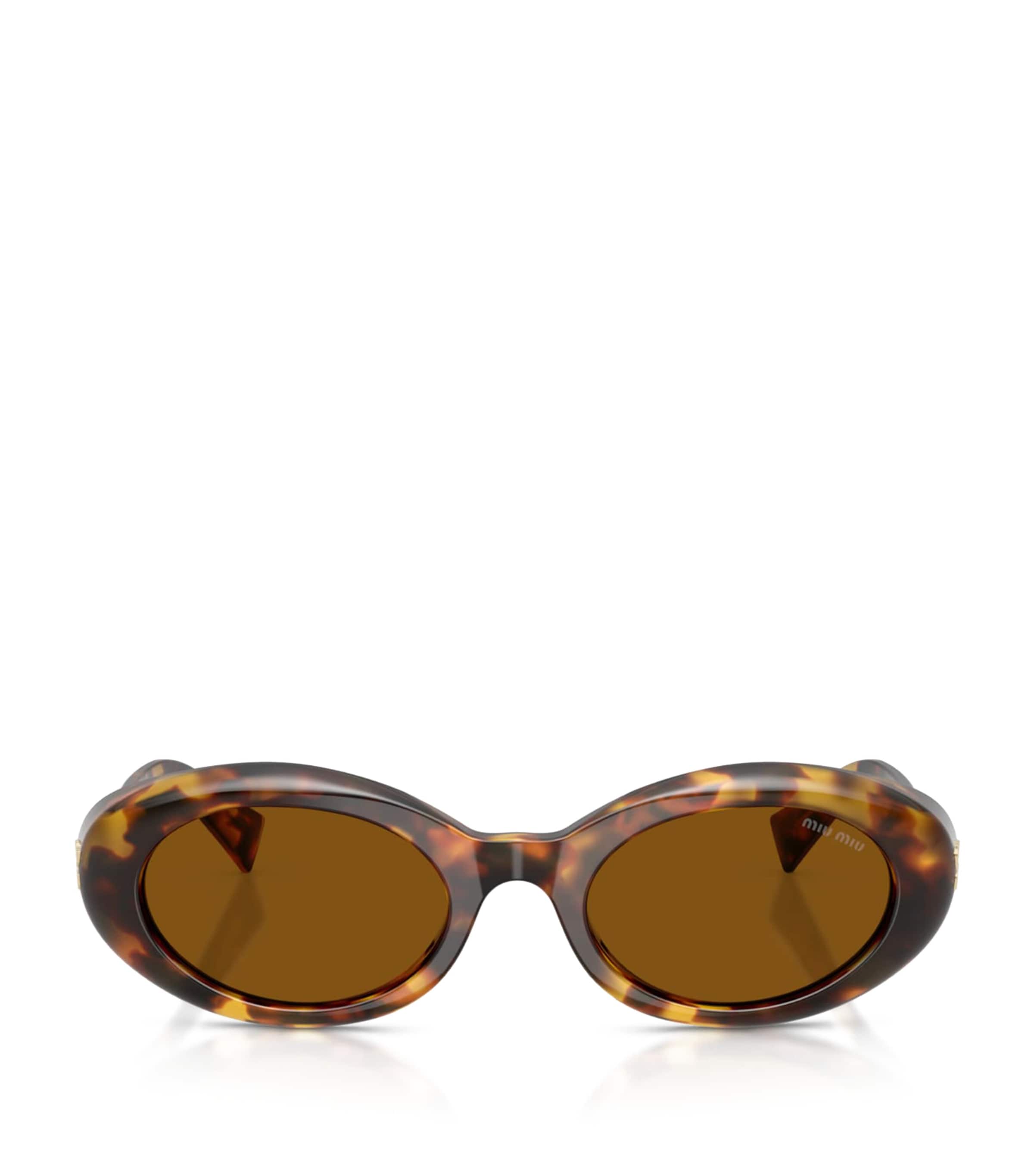 Miu Miu Oval Wrap-Around Sunglasses Brown Image 1