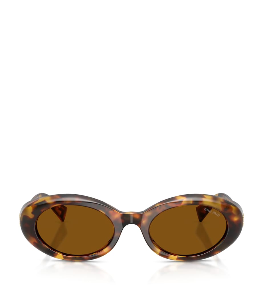 Miu Miu Oval Wrap-Around Sunglasses Brown Image 1