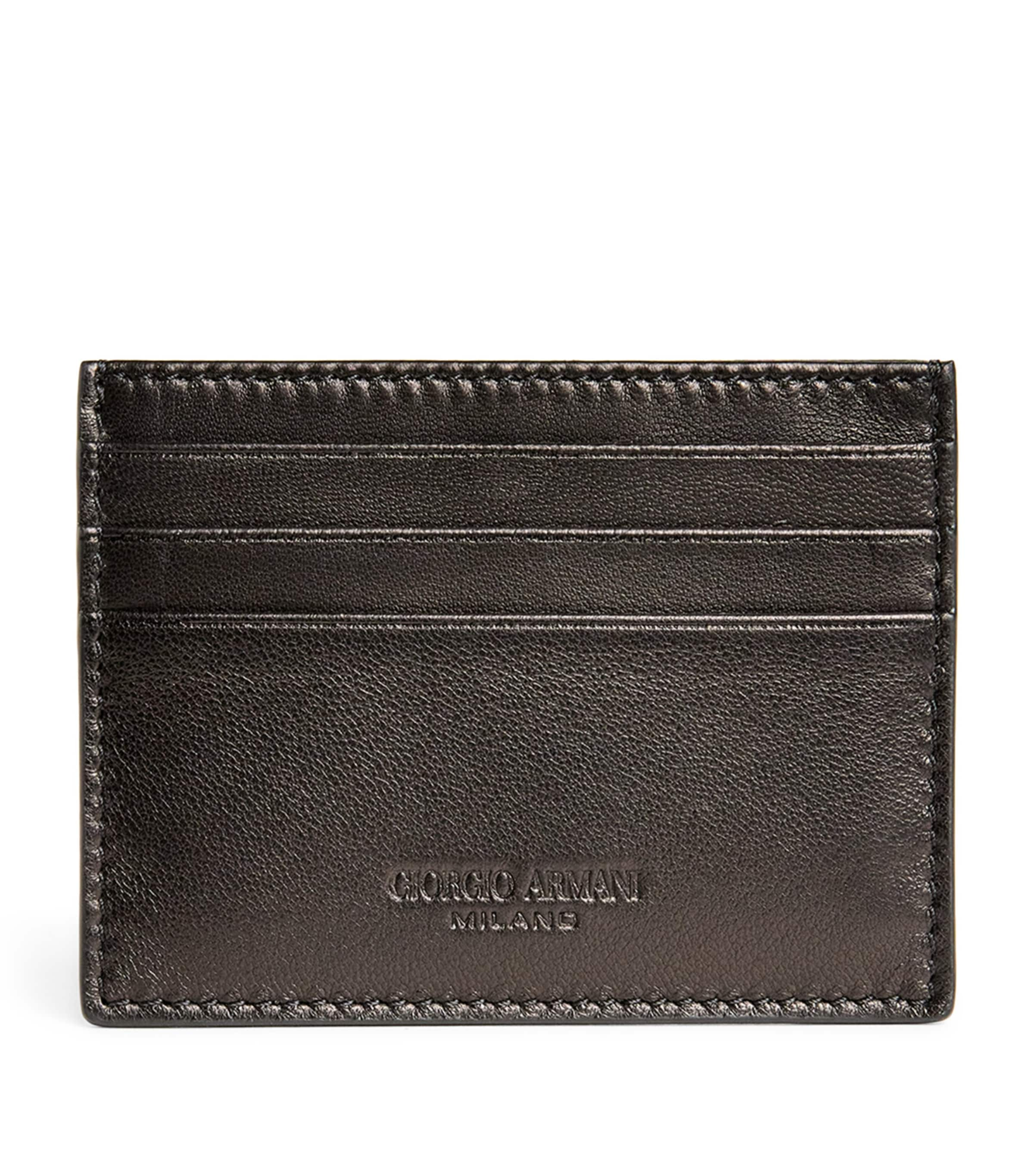 Giorgio Armani Lamb Leather Card Holder In Black