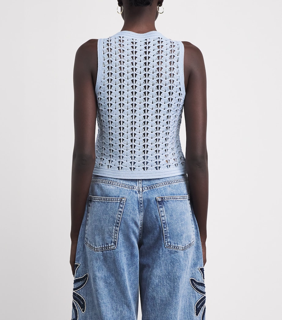 Sandro Paris Womens Openwork Crochet Sleeveless Cardigan Sky Blue Image 5