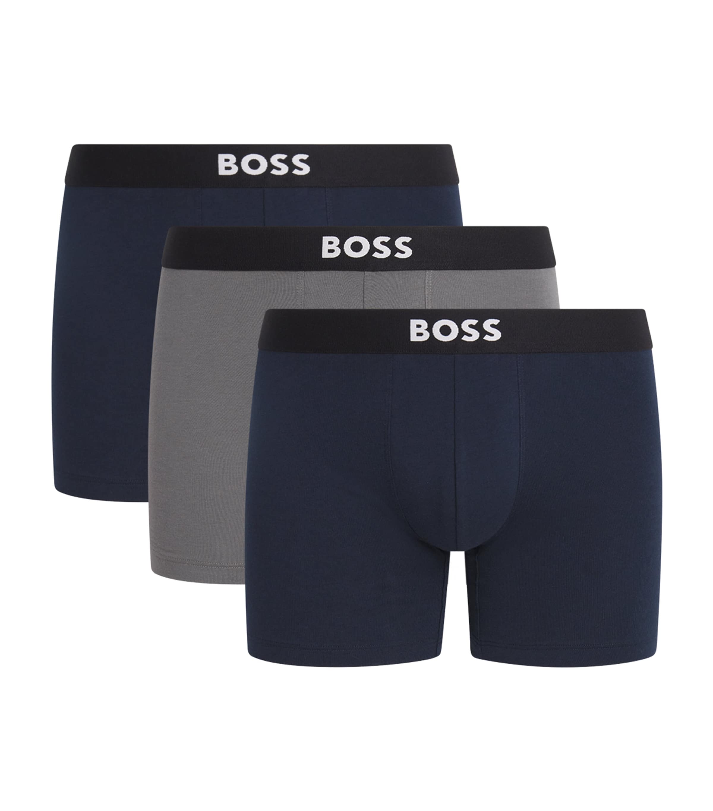 BOSS Mens Cotton-Stretch Boxer Briefs (Pack of 3) Open Image 1