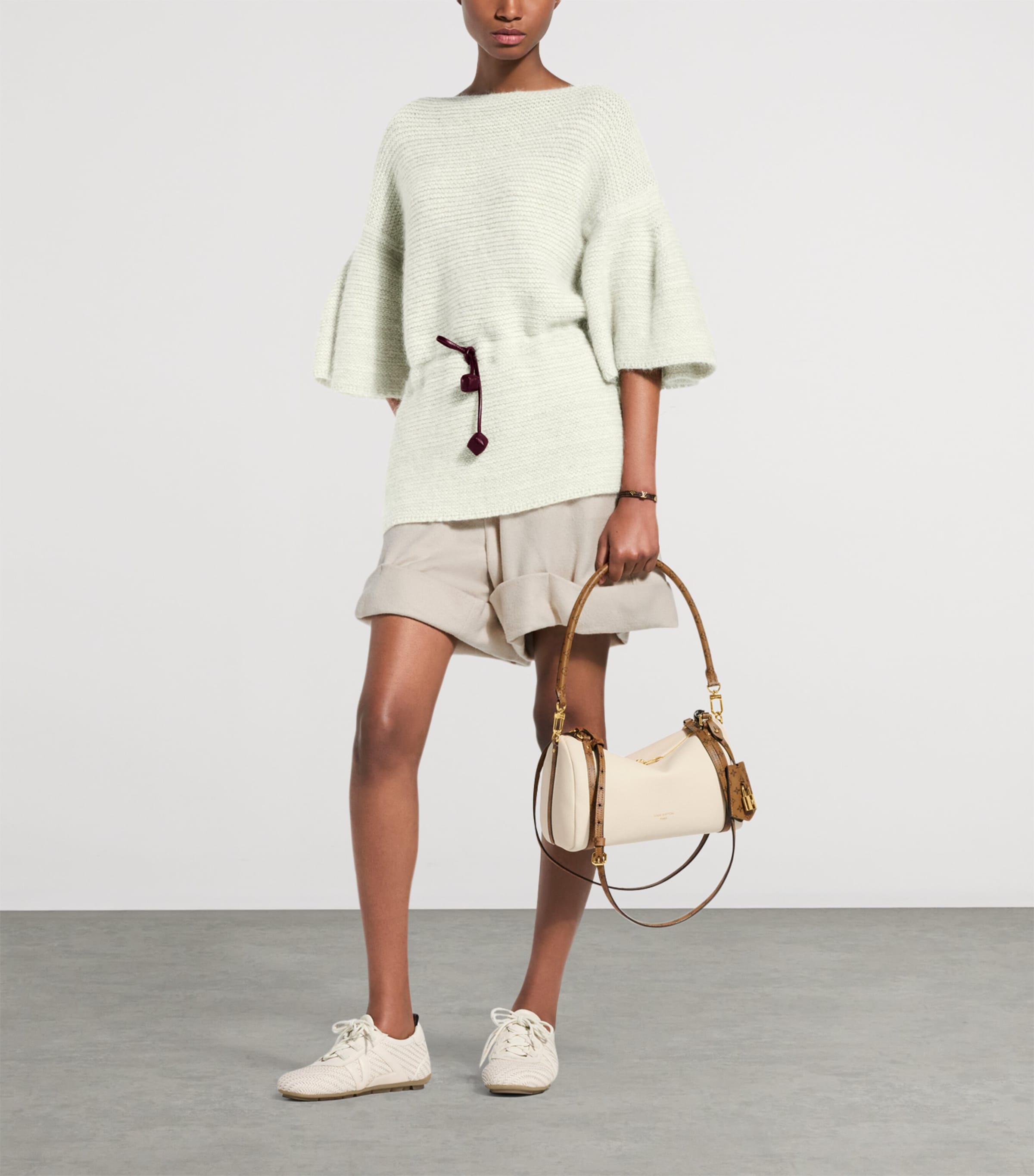 LOUIS VUITTON Womens Mohair-Silk-Wool Bell-Sleeve Top Heather Grey Image 3