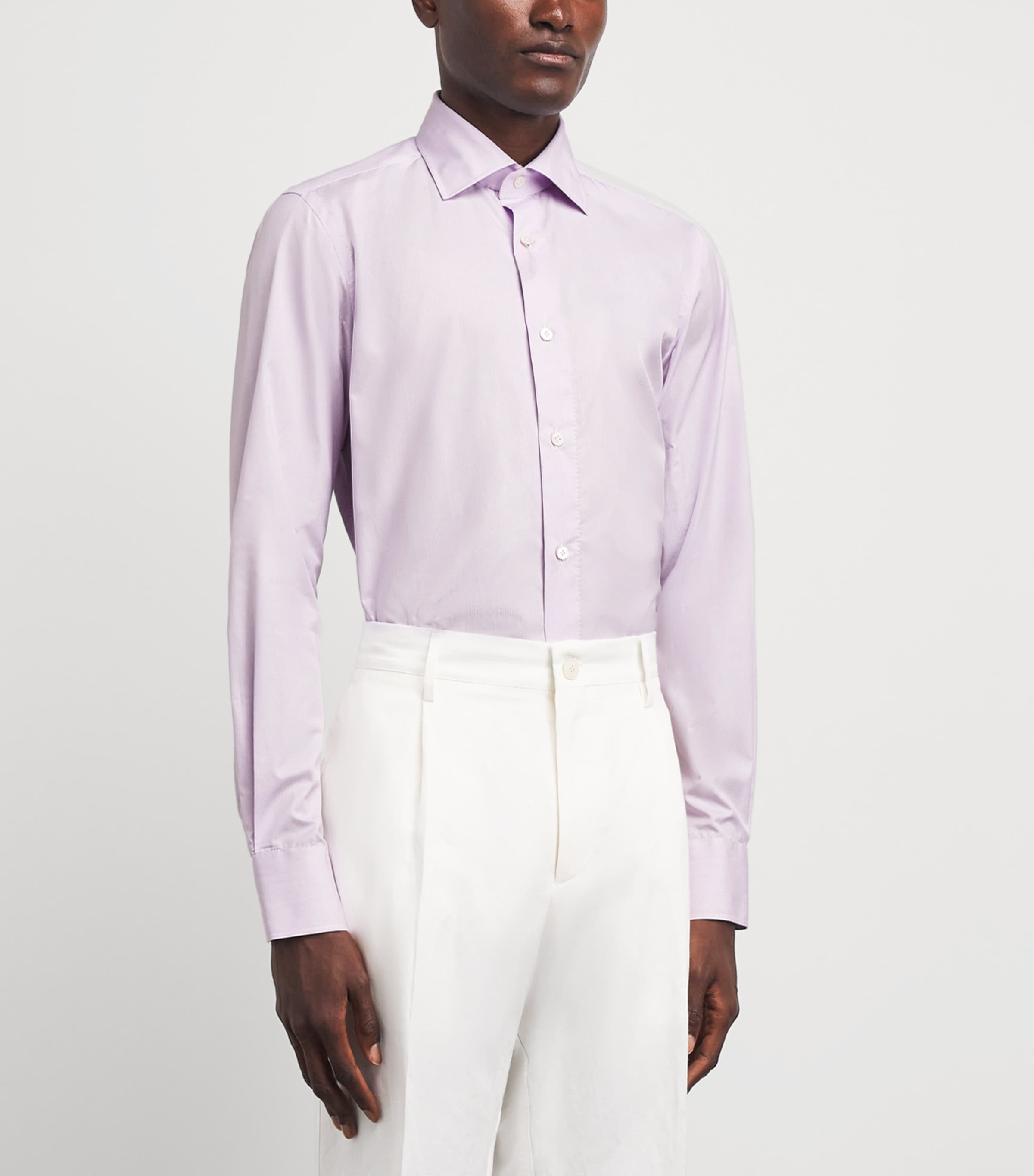 100HANDS Mens Cotton Fine Stripe Shirt Lavender Image 4