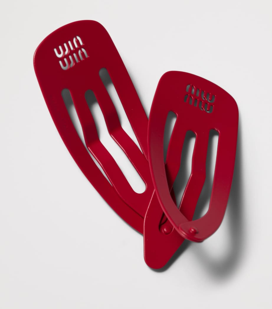 Miu Miu Large Metal Logo Hair Clips (Set of 2) Red Image 2