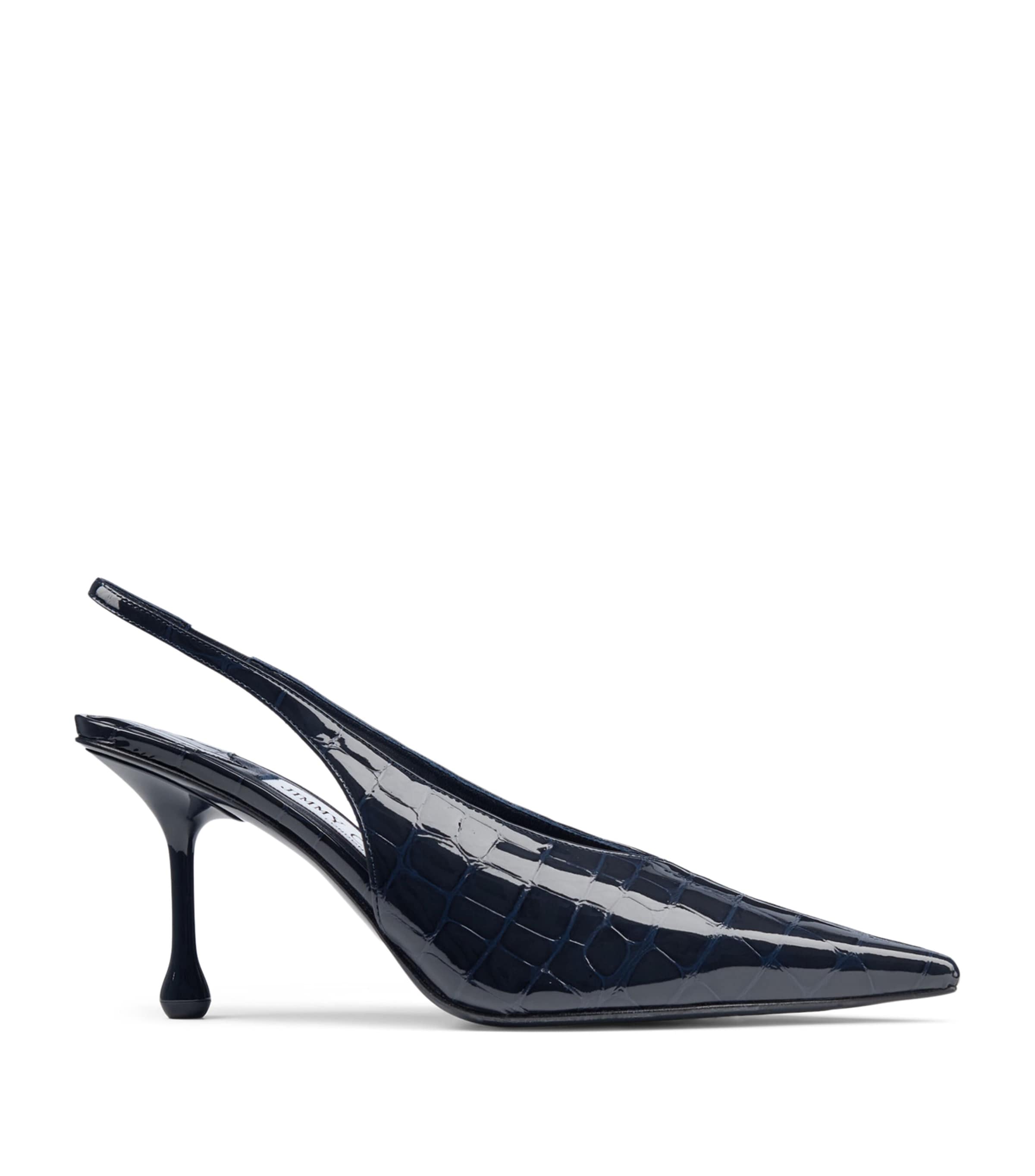 Jimmy Choo Isa 80 Croc-Embossed Leather Slingback Pumps Marine Image 1