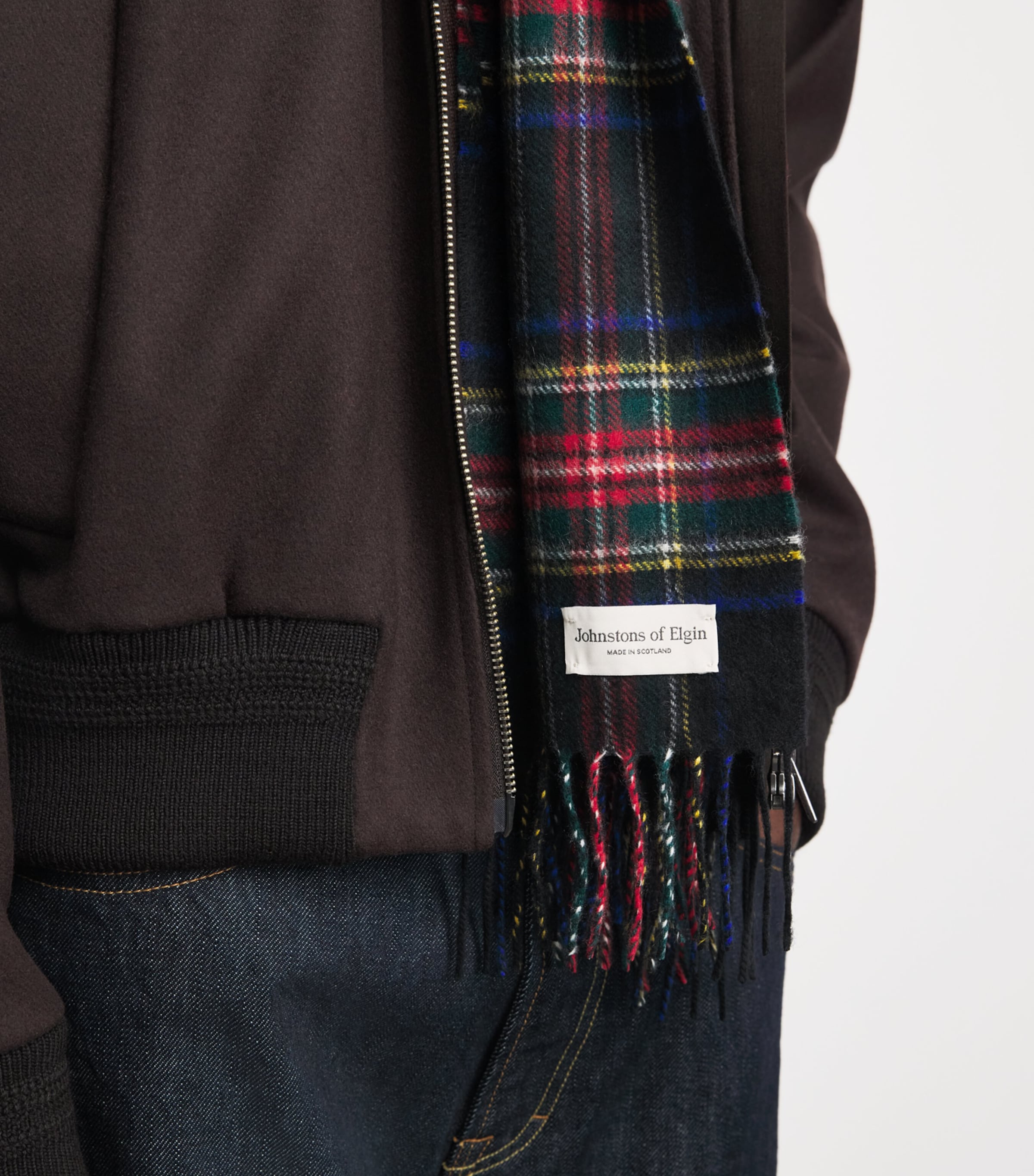 Johnstons Of Elgin Cashmere Tartan Scarf Black Stewart Image 3