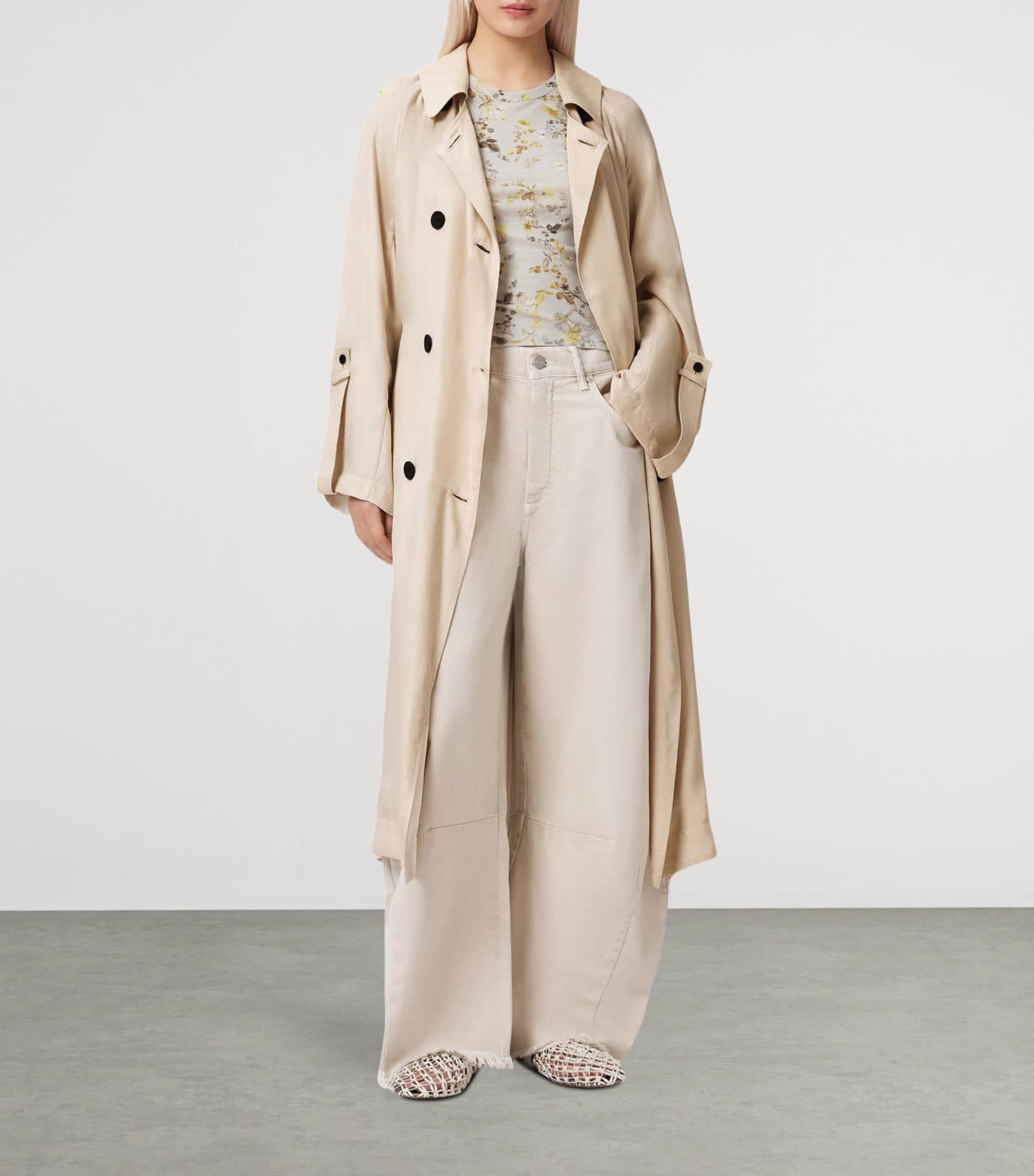 AllSaints Womens Lizie Trench Coat Parchment White Image 6