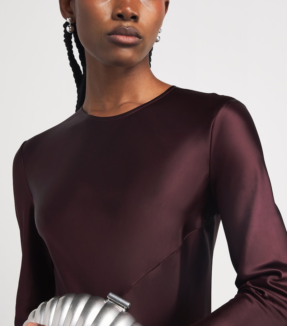 Satin Asymmetric Midi Dress 600 MERLOT Image 4