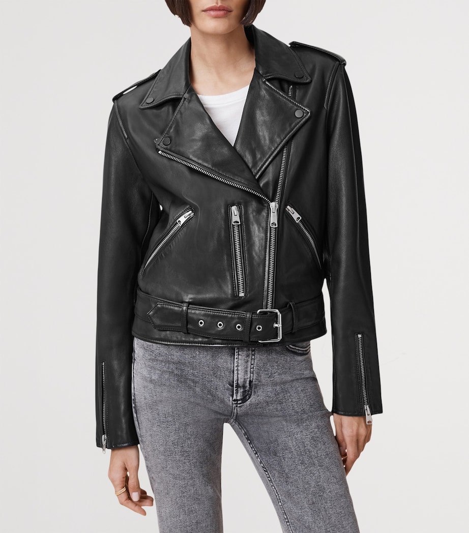 Leather Balfern Biker Jacket BLACK Image 6