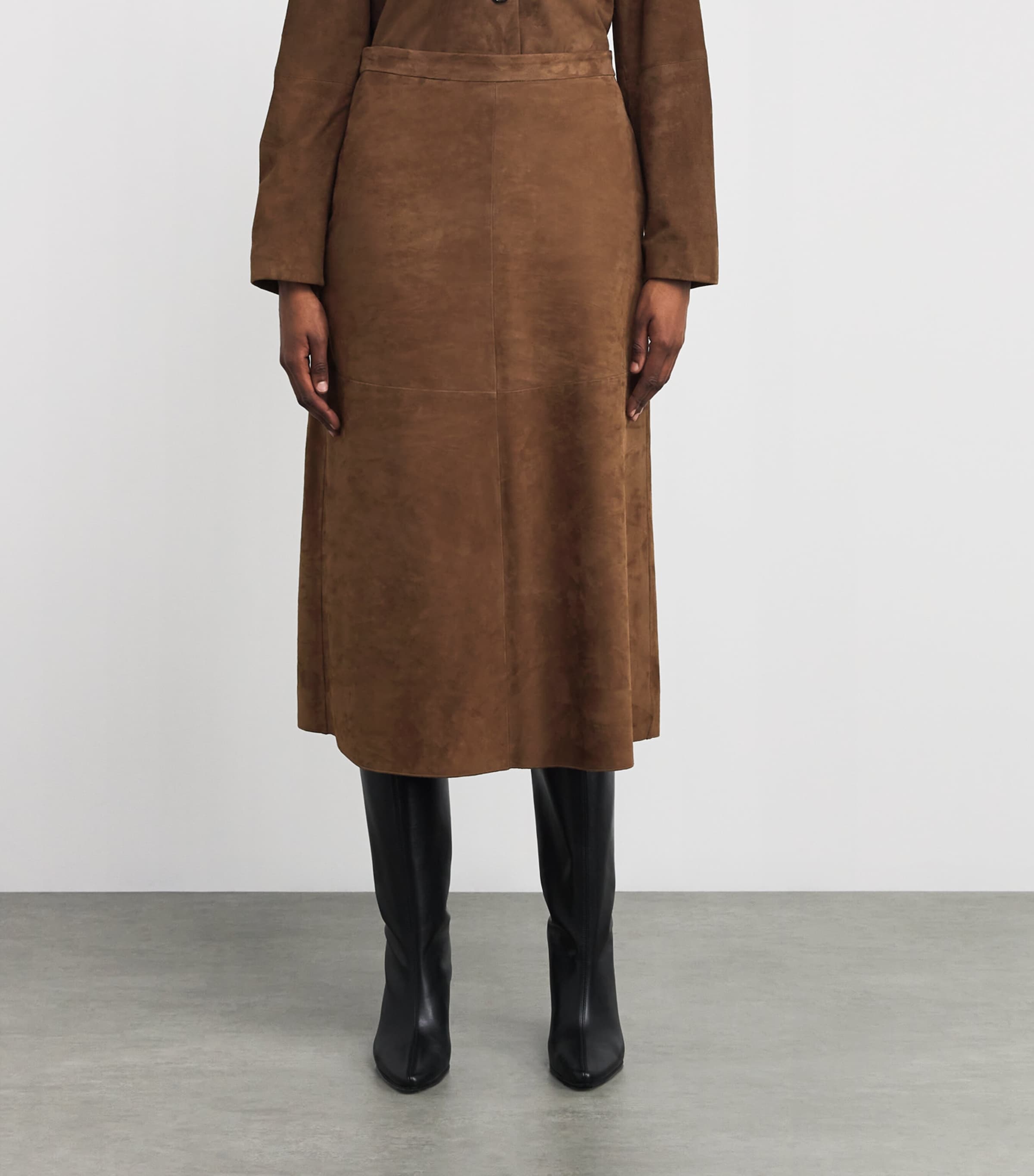 Suede Midi Skirt DARK BROWN Image 3