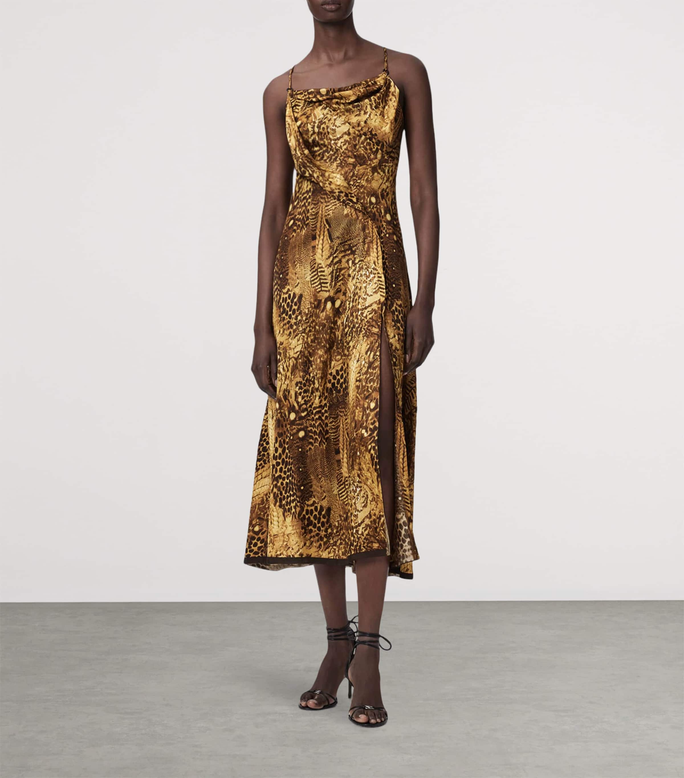 AllSaints Womens Animal Print Claire Midi Dress Blixa Gold Image 2