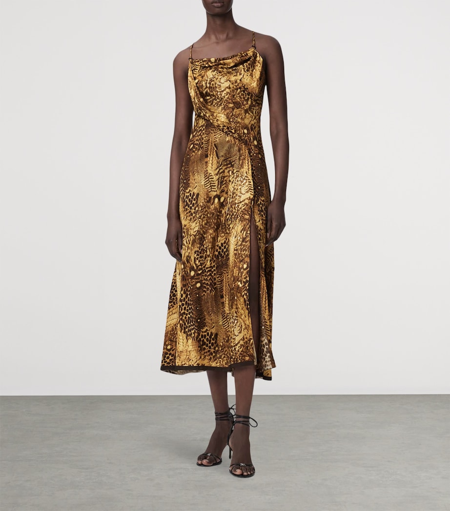 AllSaints Womens Animal Print Claire Midi Dress Blixa Gold Image 2