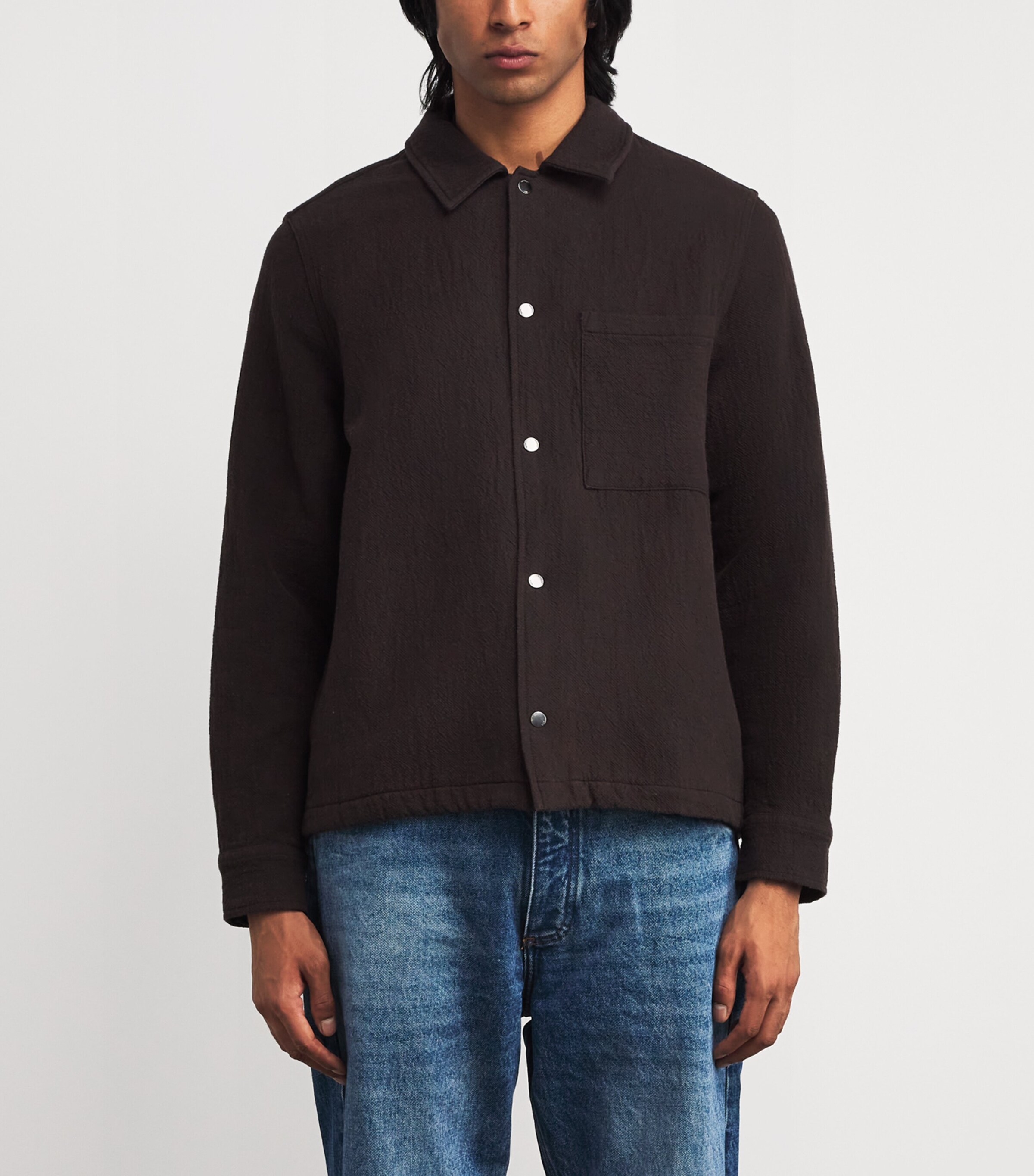 Wax London Mens Cotton Romer Overshirt Dark Brown Image 3