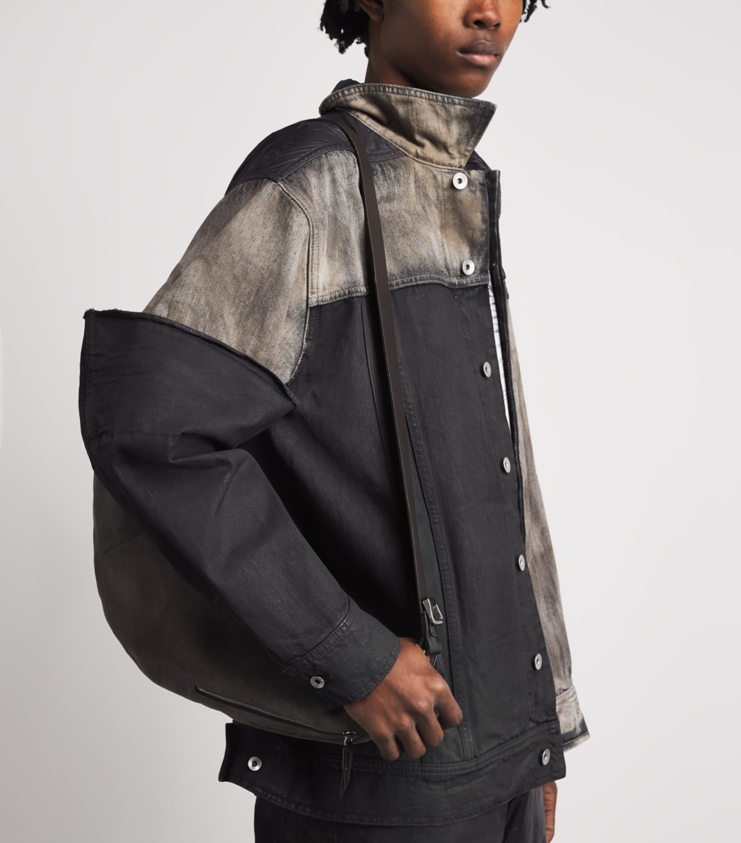 Rick Owens Mens Combo Worker Denim Jacket Dst/blck/blck Image 3