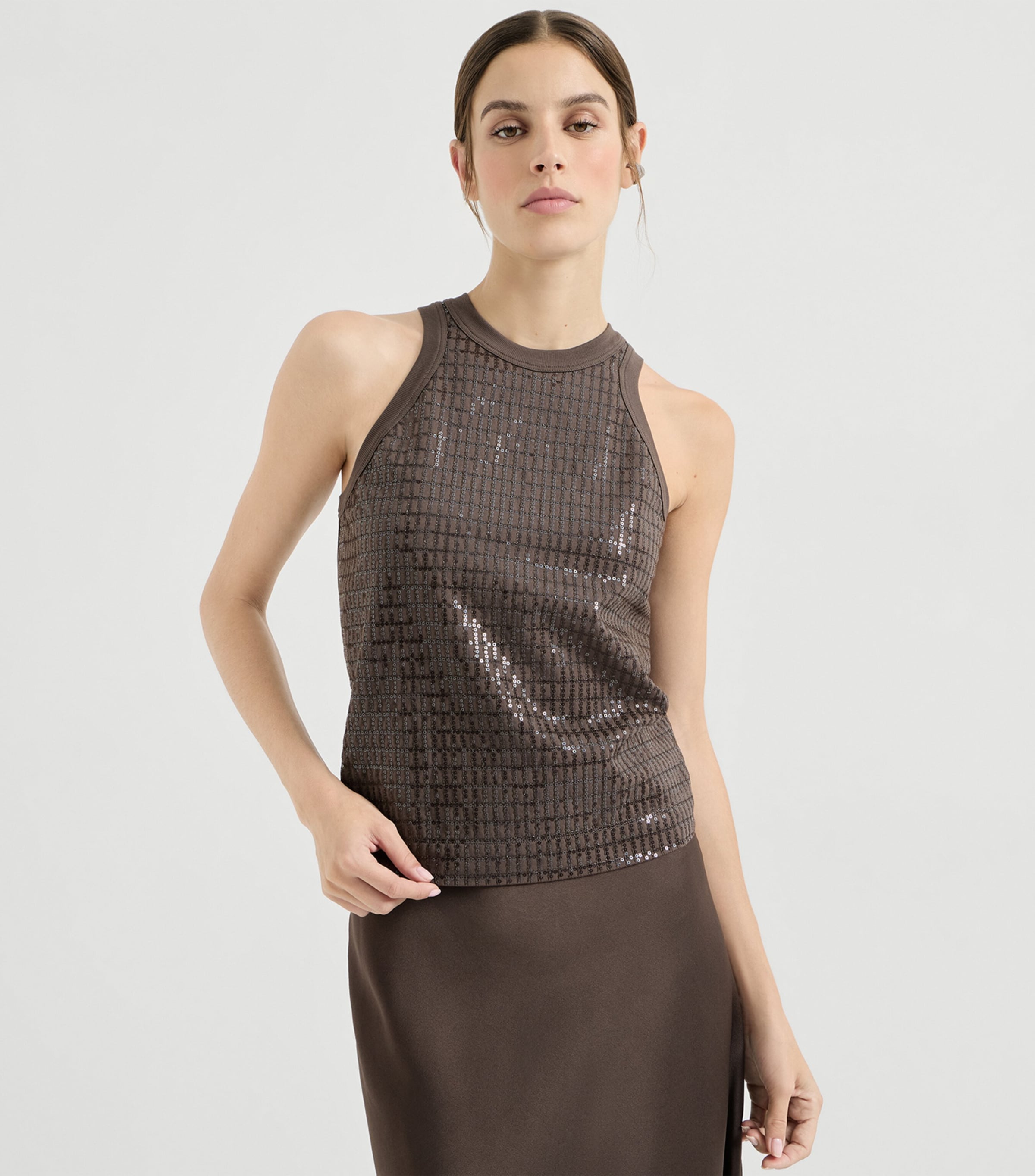 Stretch-Cotton Sequin-Embellished Tank Top C8589 Image 2