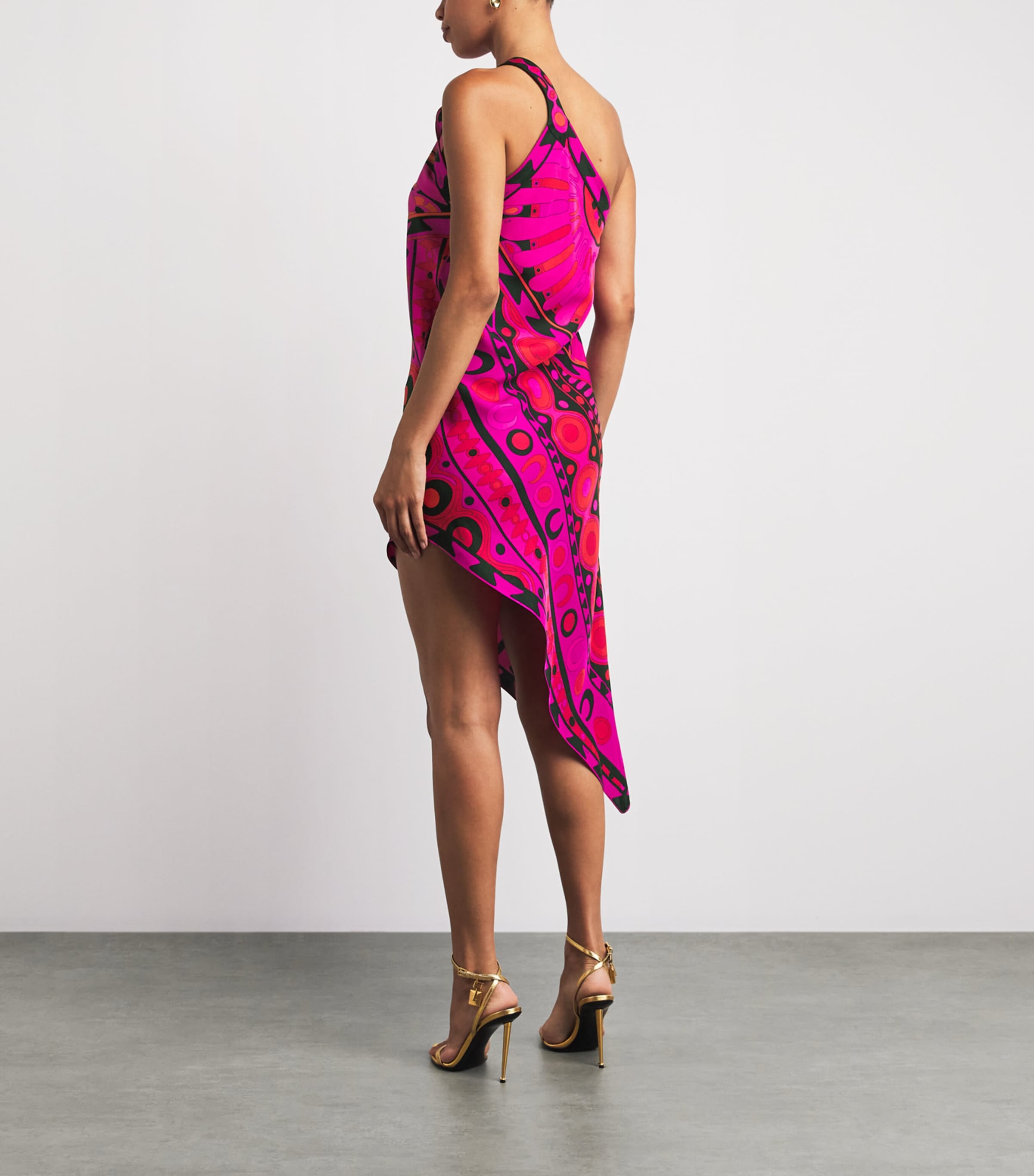 PUCCI Womens Silk Soleil One-Shoulder Midi Dress Fuchsia Image 4