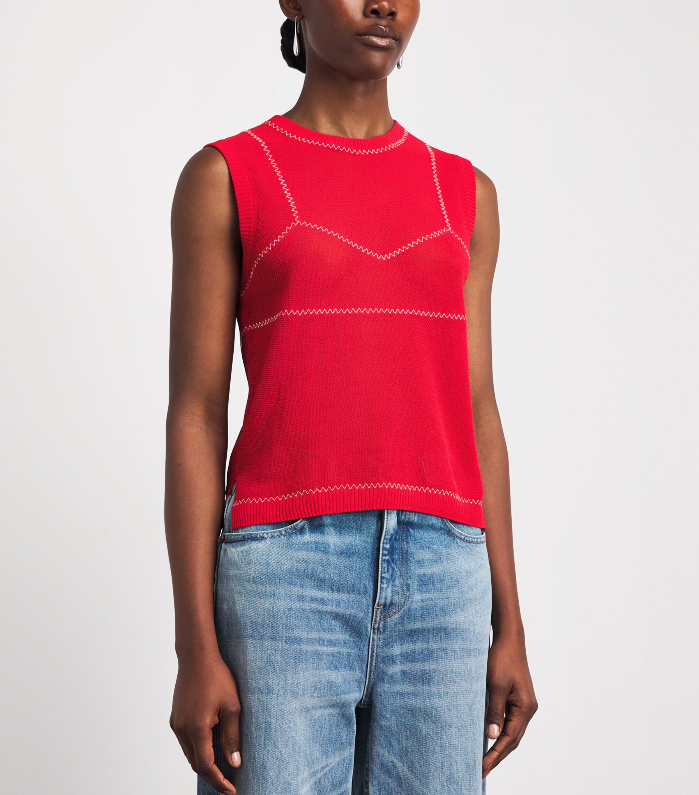 Tory Burch Womens Stitch Top Brght Red/wht Image 4