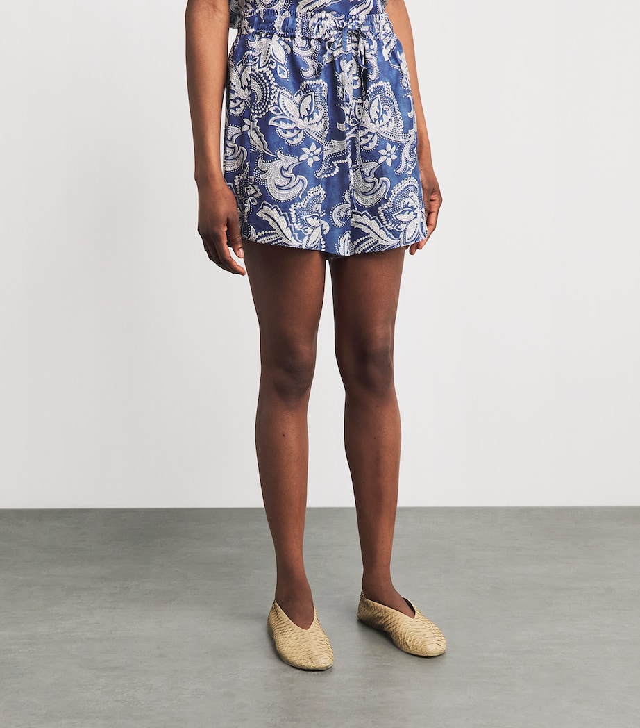 Sandro Paris Womens Satin Paisley Shorts Blue / Ecru Image 4
