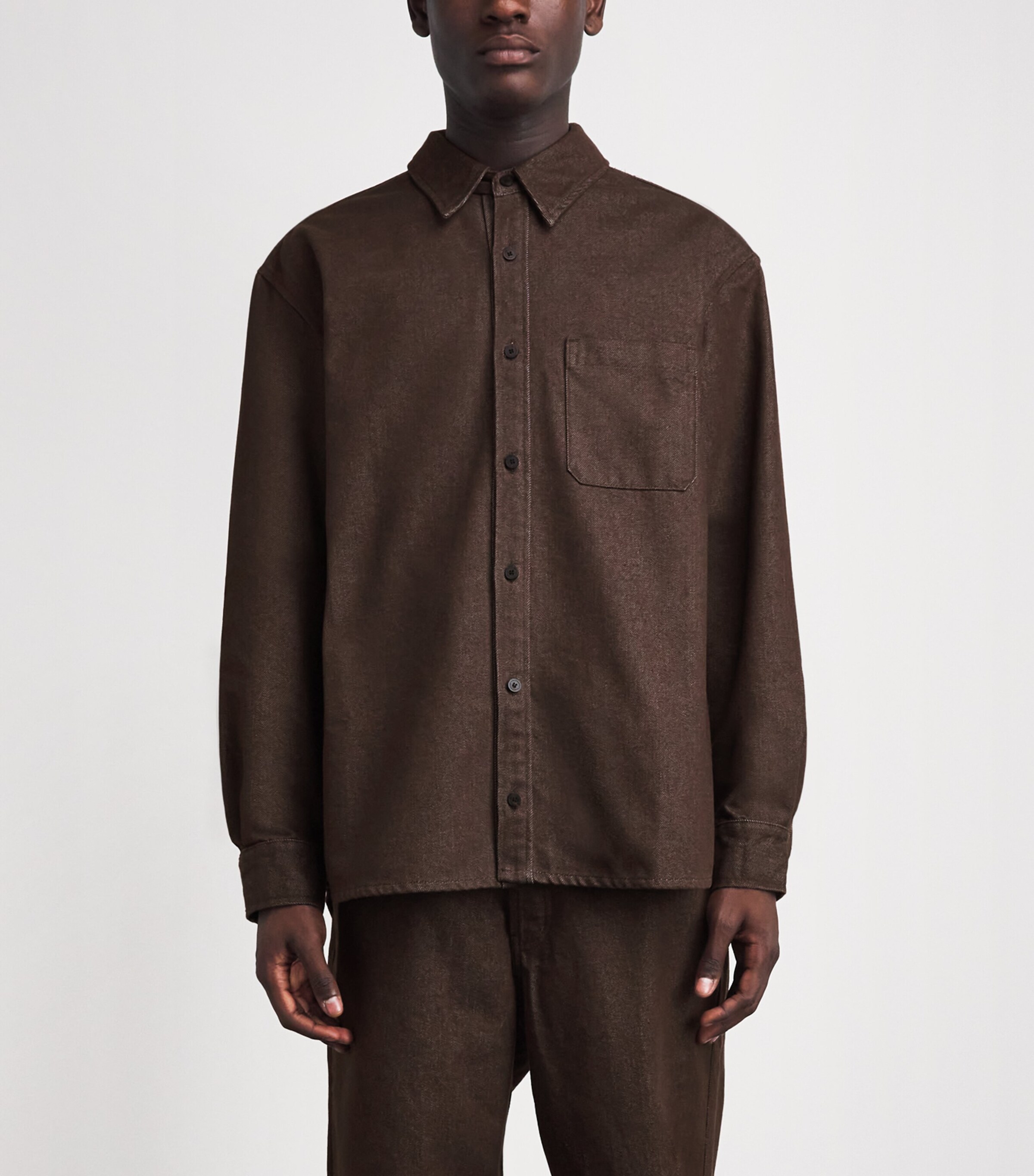Le 17 Septembre Mens Denim Overshirt Brown Image 4