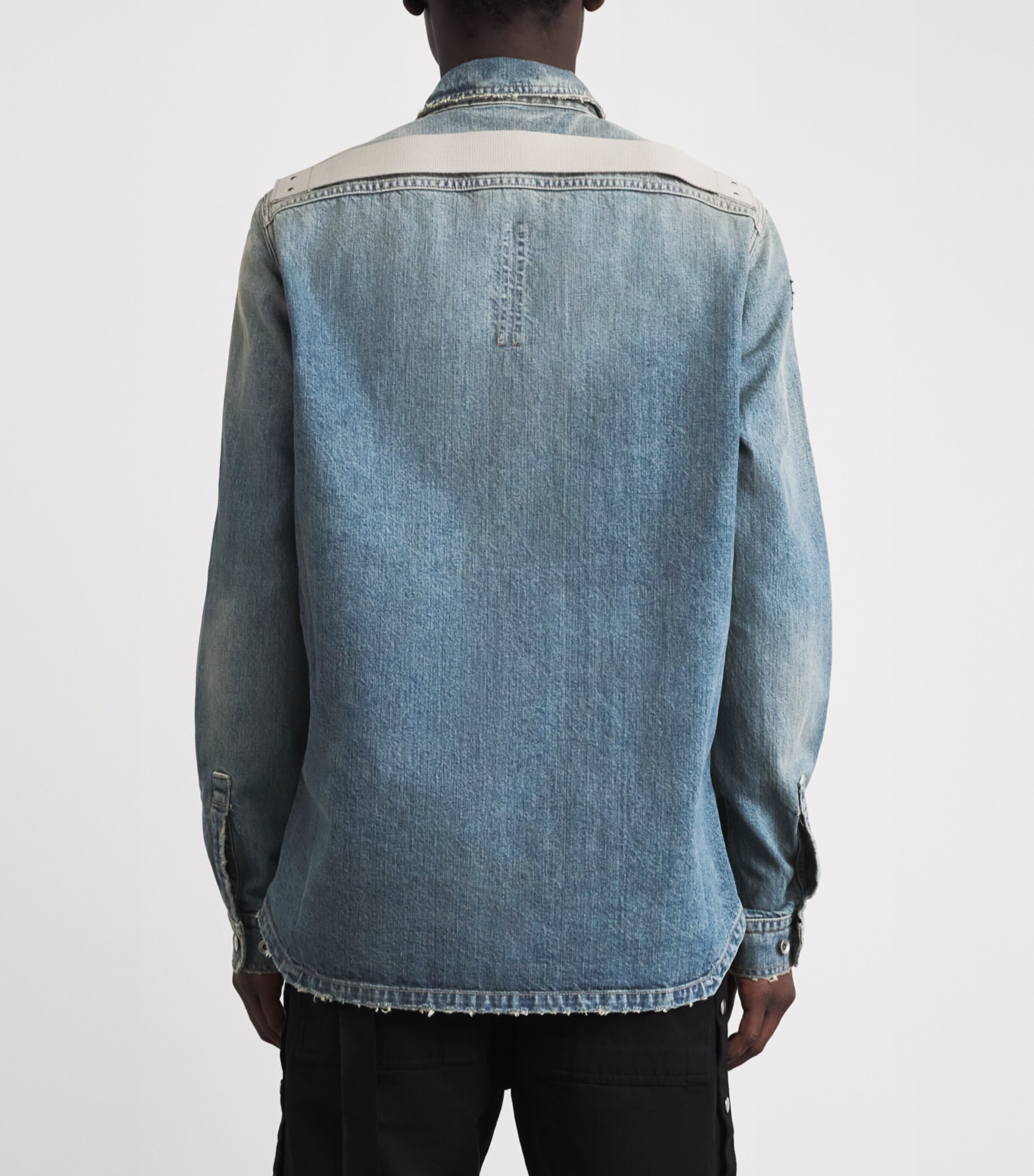 Rick Owens Mens Distressed Denim Overshirt Washed Indigo Image 5