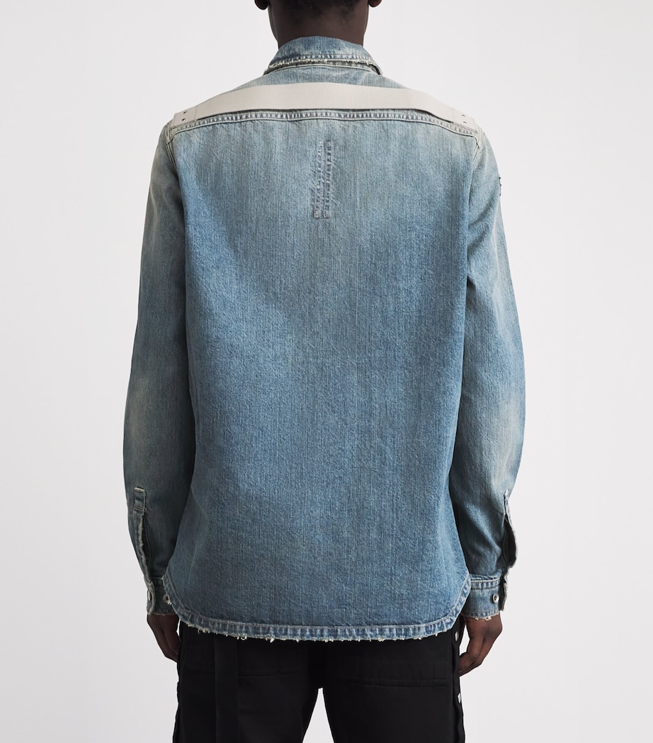 Rick Owens Mens Distressed Denim Overshirt Washed Indigo Image 5