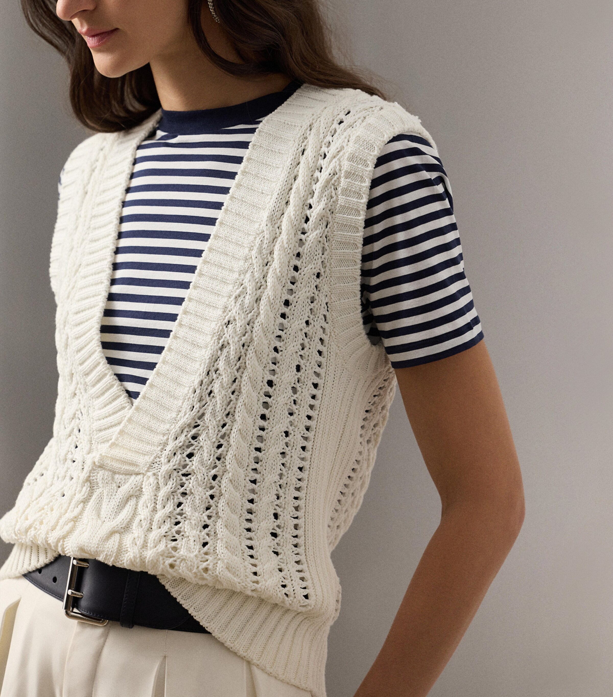 Cotton-Silk Cable-Knit Sweater Vest NATURAL-101 Image 5