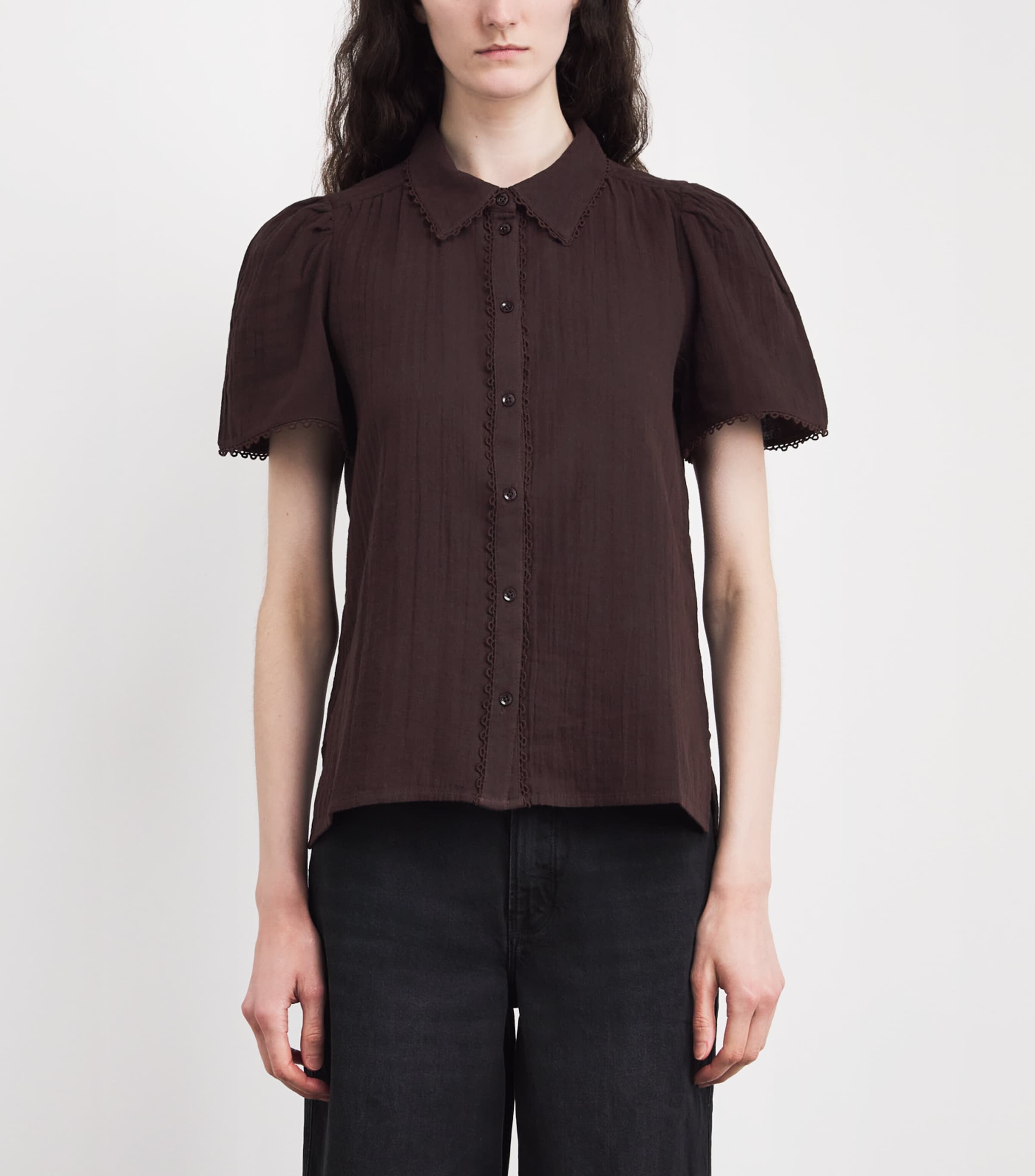 ME+EM Womens Cotton Cheesecloth Blouse Ganache Brown Image 4