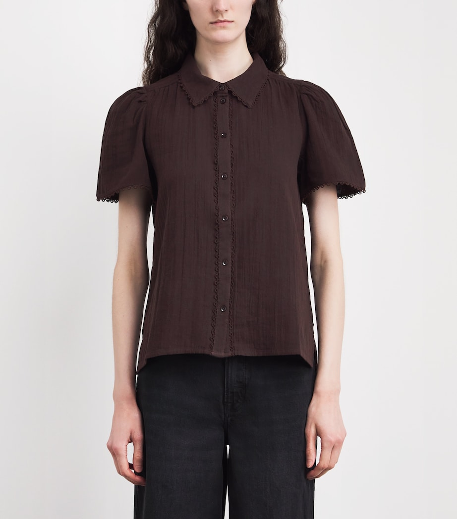 ME+EM Womens Cotton Cheesecloth Blouse Ganache Brown Image 4