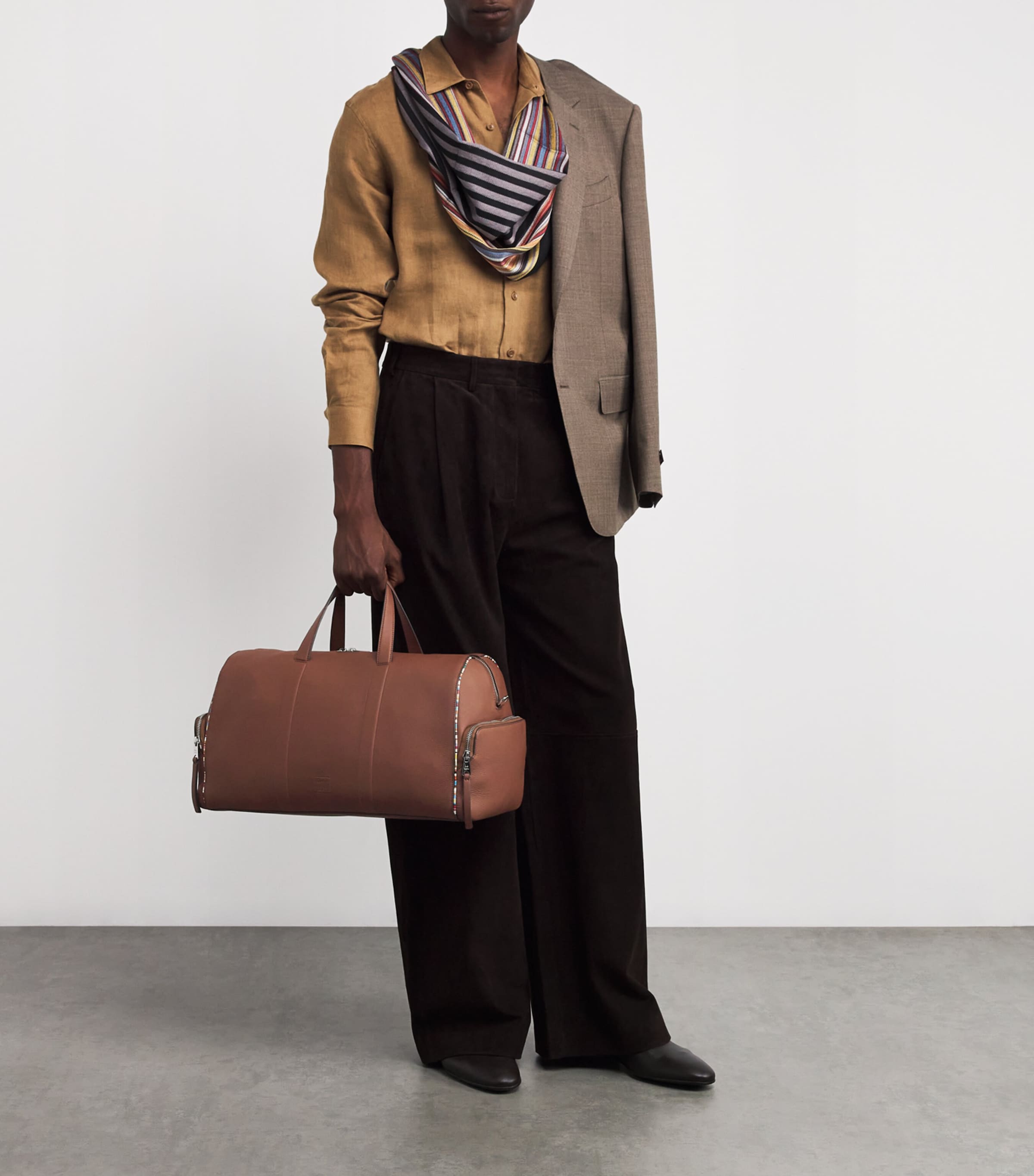 Leather Signature Stripe Holdall 62_TAN Image 2