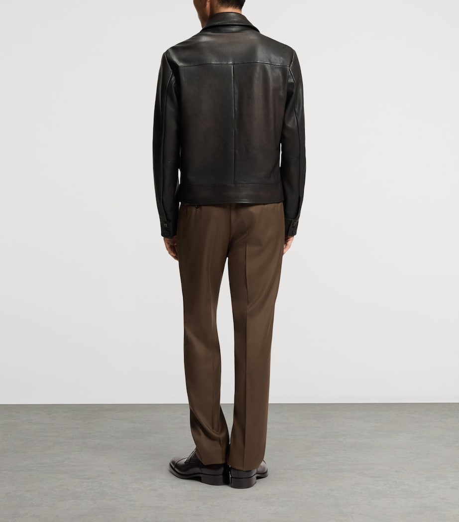 BOSS Mens Calf Leather Aviator Jacket Image 3