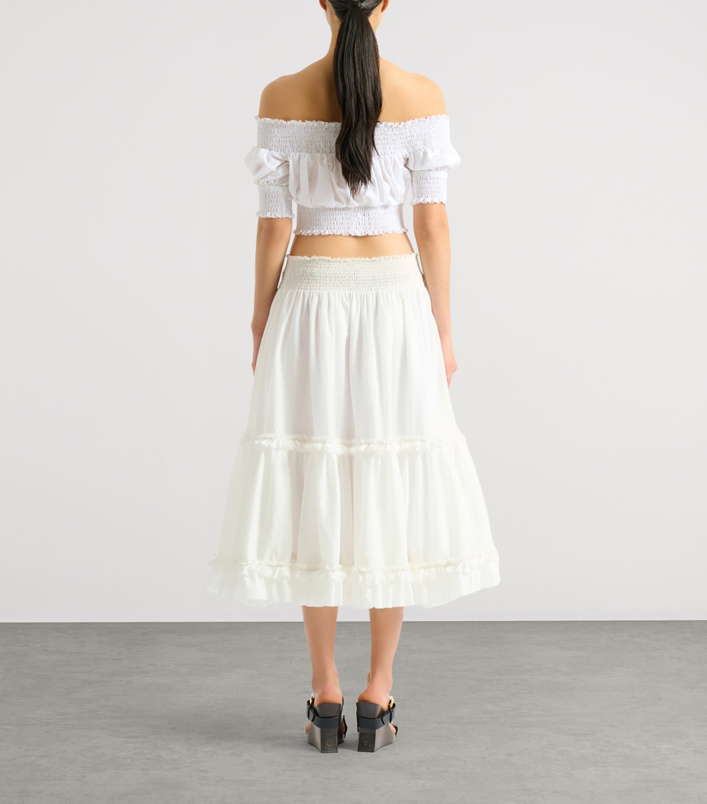 Balmain Womens Cotton Off-The-Shoulder Crop Top Blanc Optique Image 5