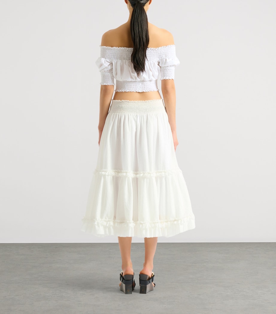Balmain Womens Cotton Off-The-Shoulder Crop Top Blanc Optique Image 5