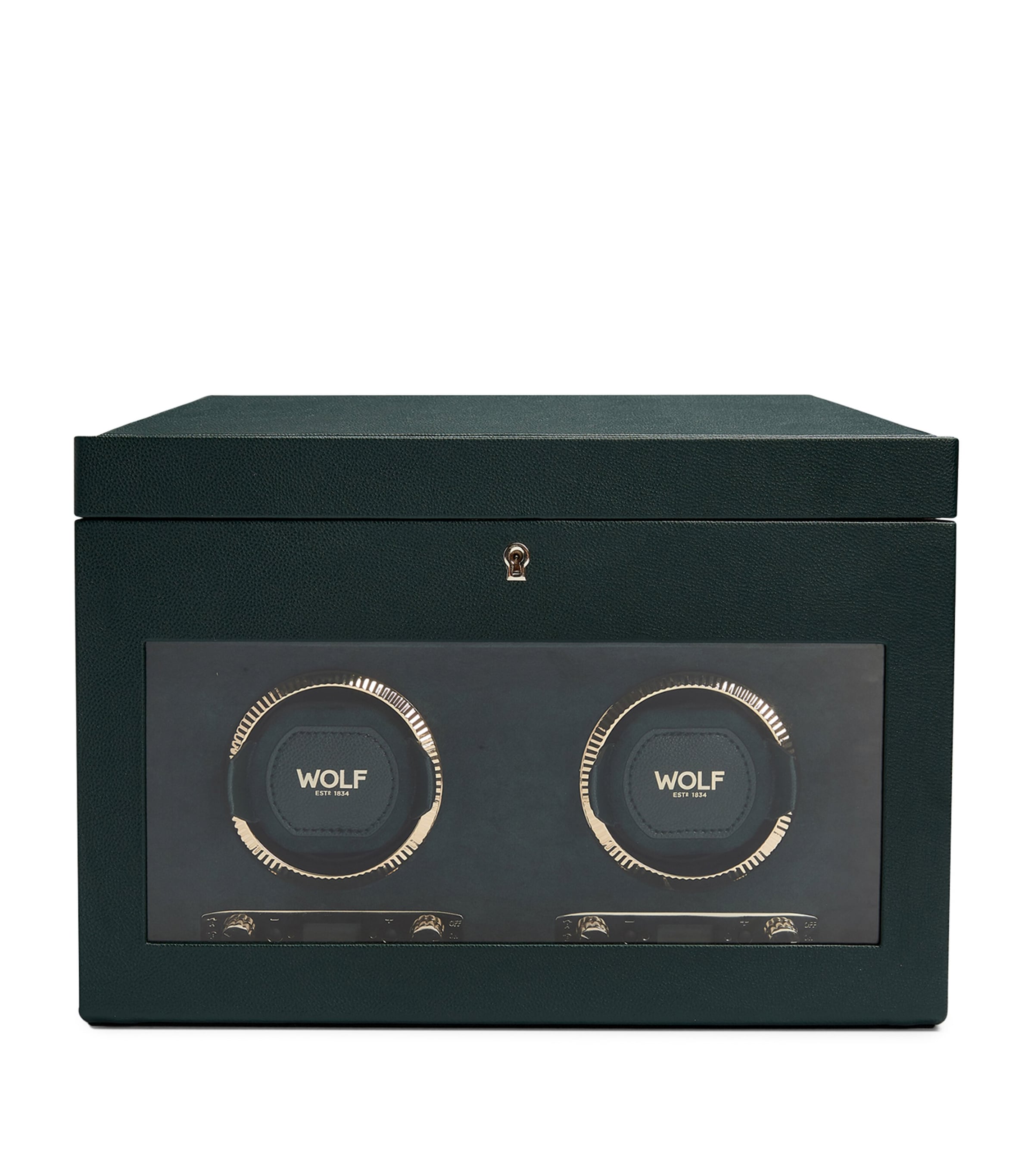 Wolf Vegan Leather Double Watch Winder In Green