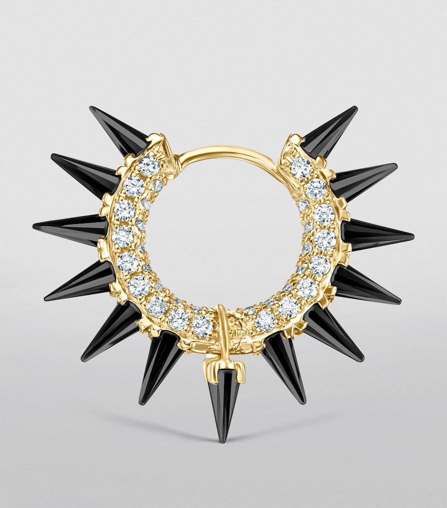 Yellow Gold Black Moissanite Mohawk and Diamond Pavé Hoop Earring (8mm) YELLOW GOLD Image 4