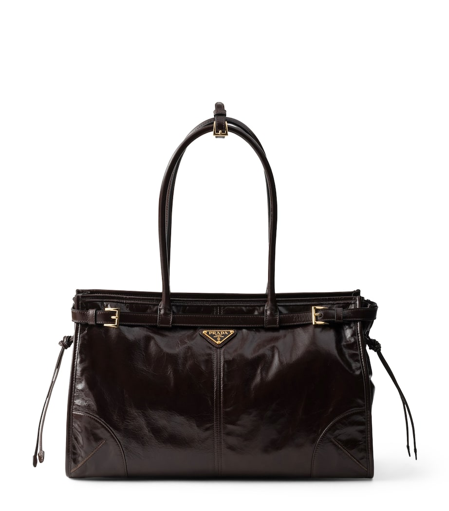 Prada Large Leather Buckled Tote Bag Image 1